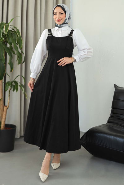 Askılı Gabardin Salopet - 27832-SIYAH 