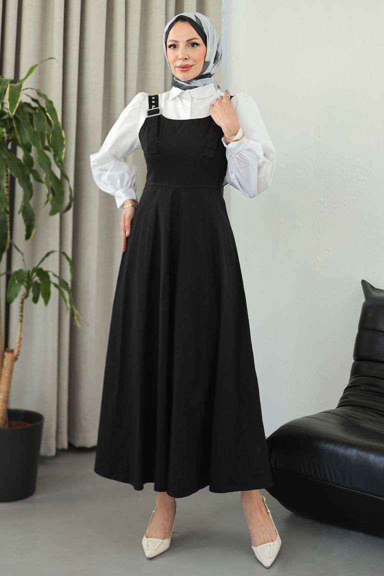 Askılı Gabardin Salopet - 27832-SIYAH - TOFİSA