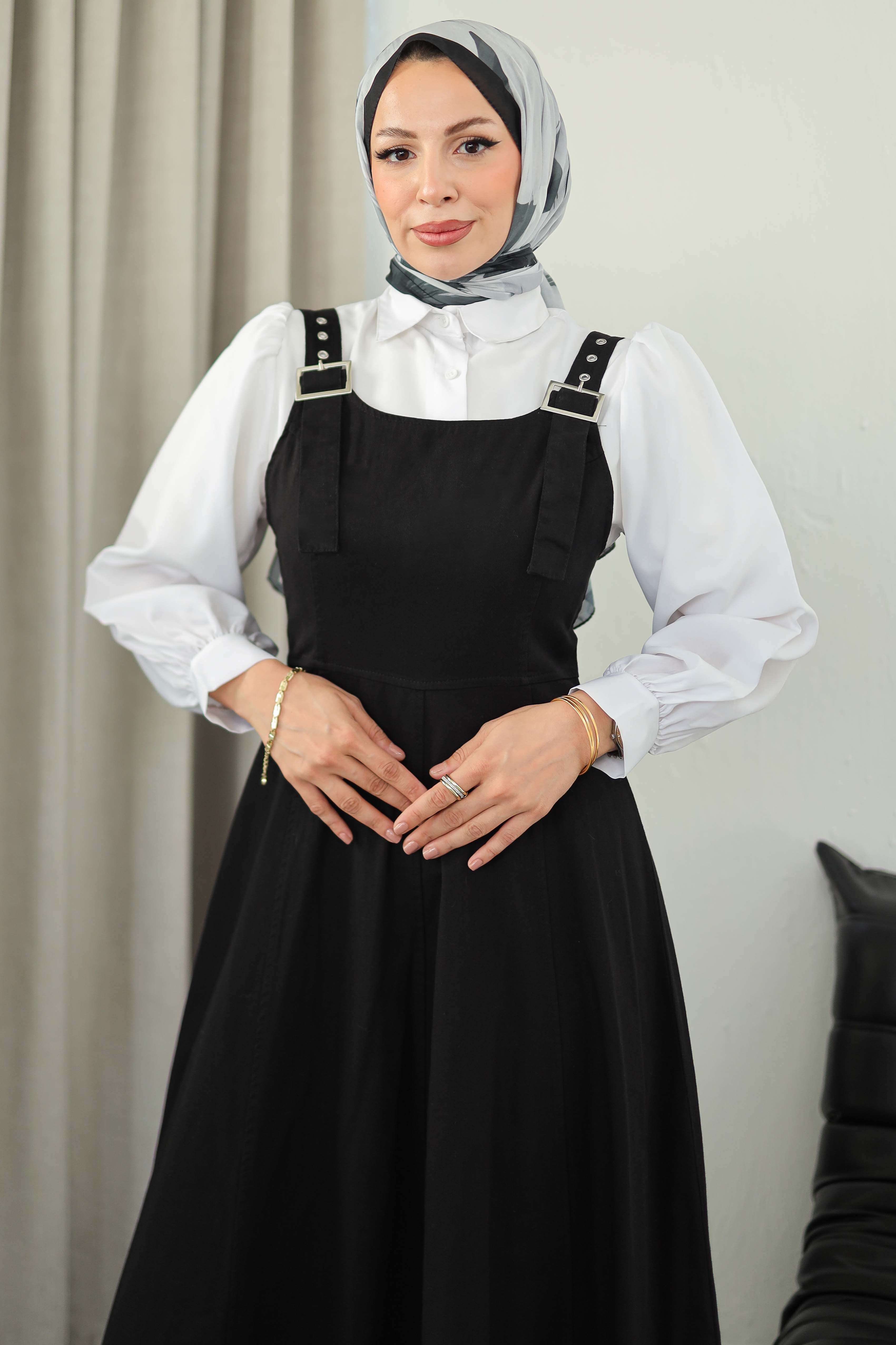 Askılı Gabardin Salopet - 27832-SIYAH - 3
