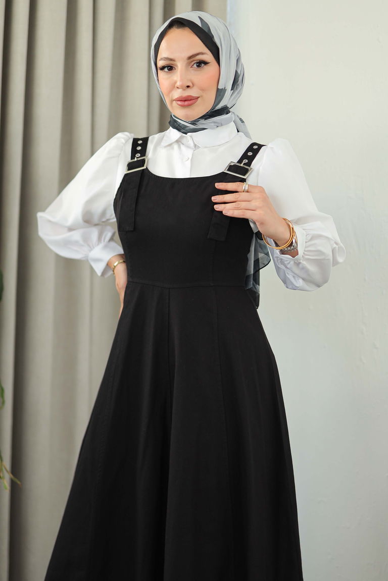 Askılı Gabardin Salopet - 27832-SIYAH - TOFİSA