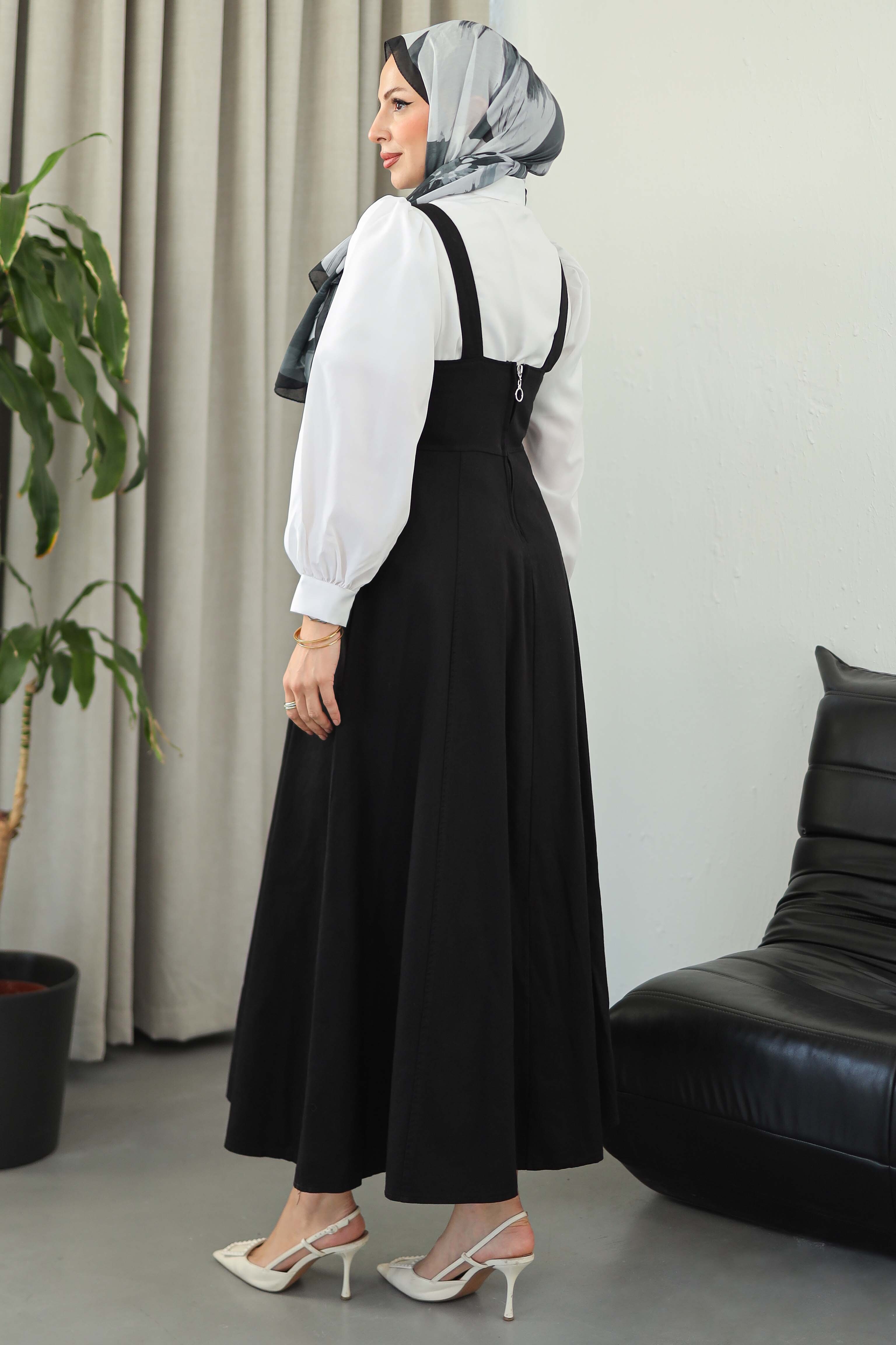 Askılı Gabardin Salopet - 27832-SIYAH - 5