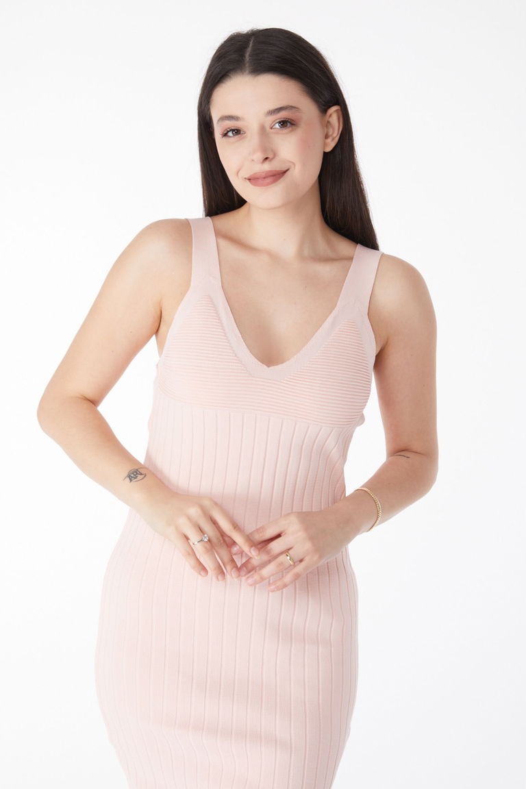 Askılı Midi Triko Elbise - 27650 - TOFİSA