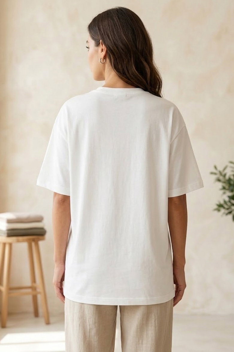 Ay Yıldız Baskılı Kısa Kollu T-shirt Beyaz - 2146-BEYAZ - 4