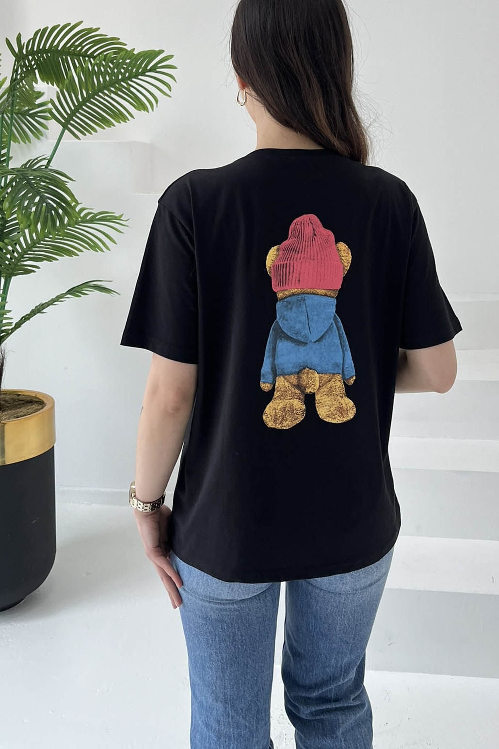 Ayıcık Baskılı Kısa Kollu T-Şhirt Siyah - 27031 - 6