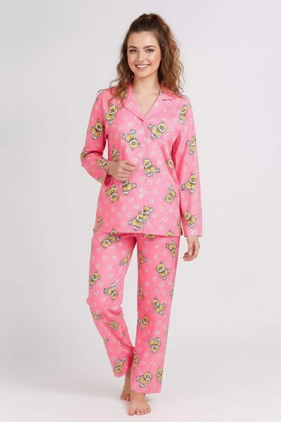 Ayıcık Baskılı Pijama Takımı - 27941-PEMBE 