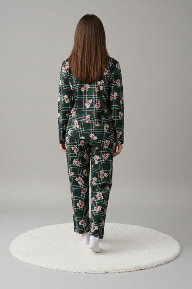 Ayıcık Baskılı Pijama Takımı - 27945-ZUMRUT - TOFİSA