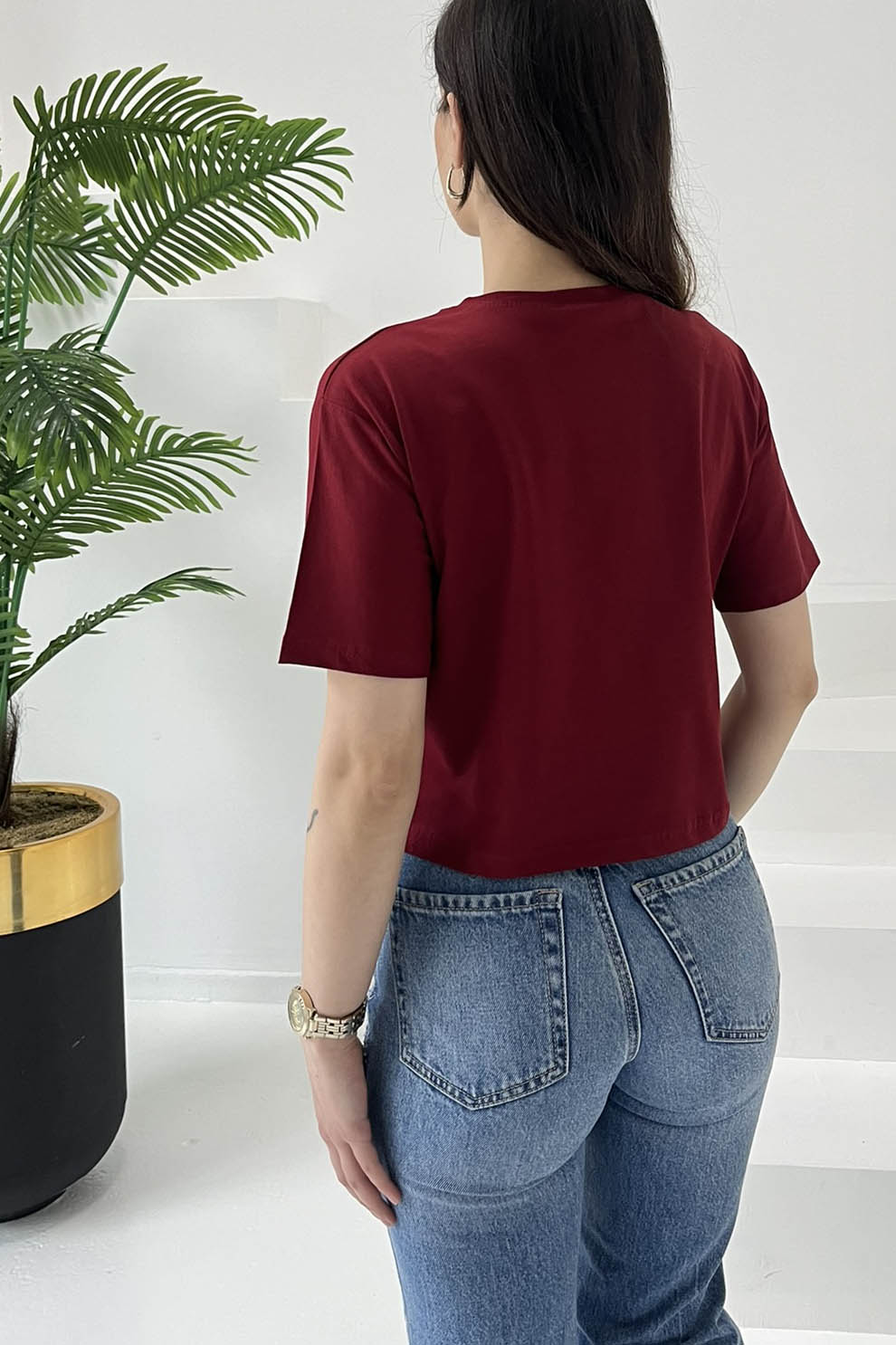 Ayıcık Nakışlı Kısa Kollu T-Şhirt Bordo - 27030 - 6