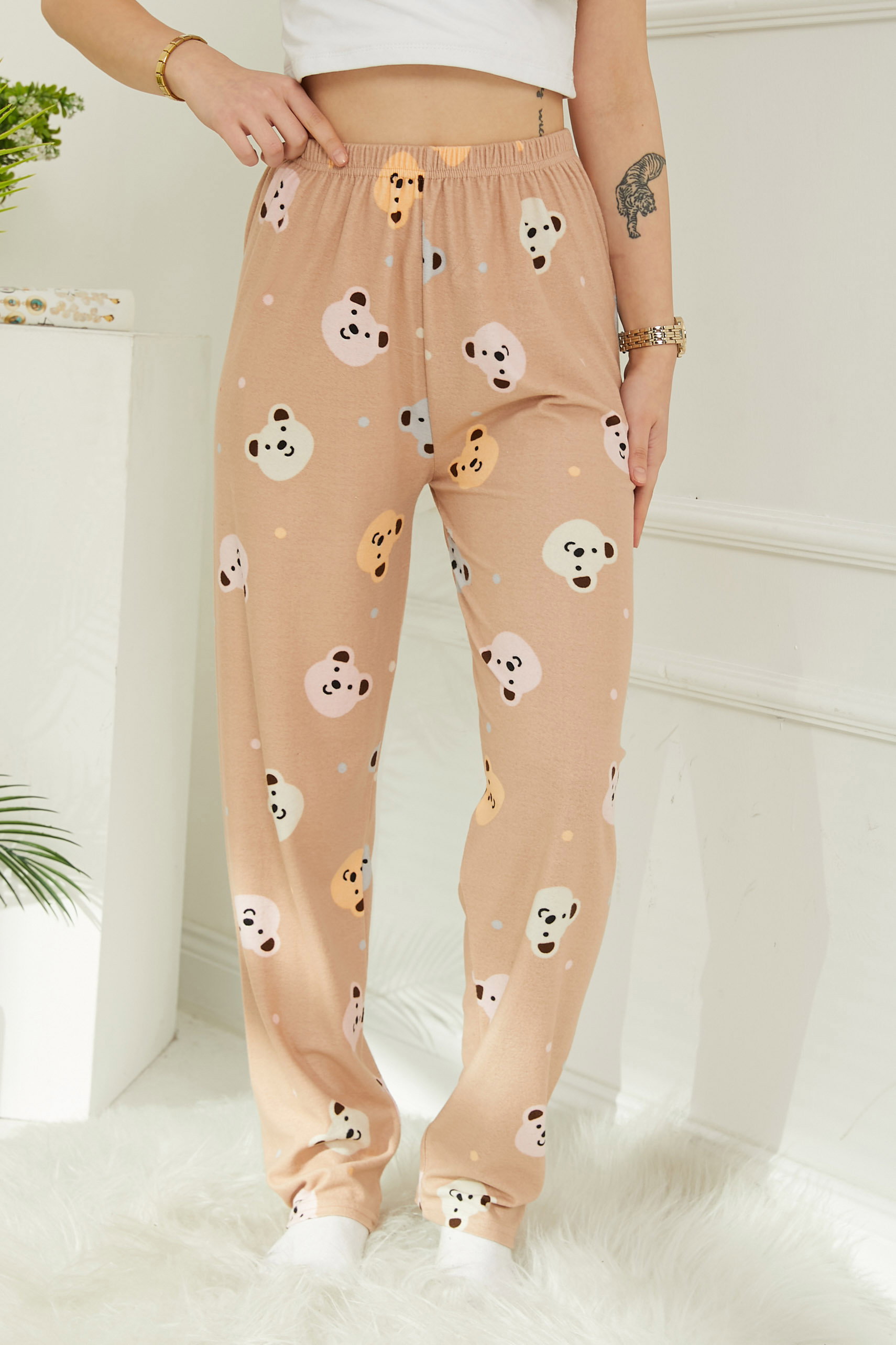 Ayıcıklı Pijama Altı Bej - 26811 - 1