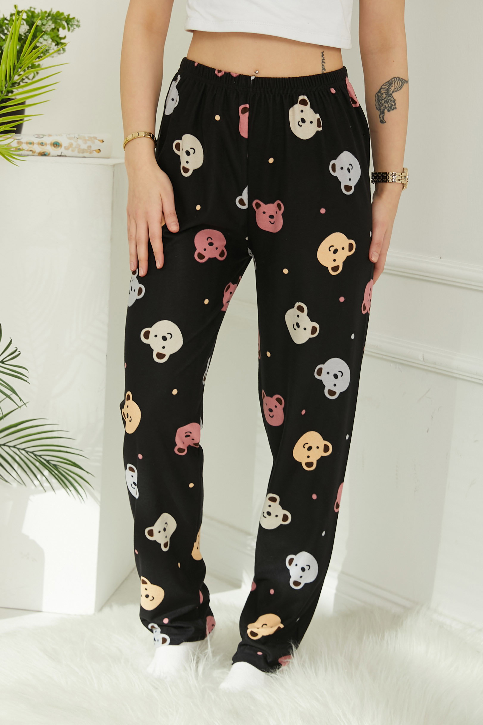 Ayıcıklı Pijama Altı Siyah - 26811 - 1
