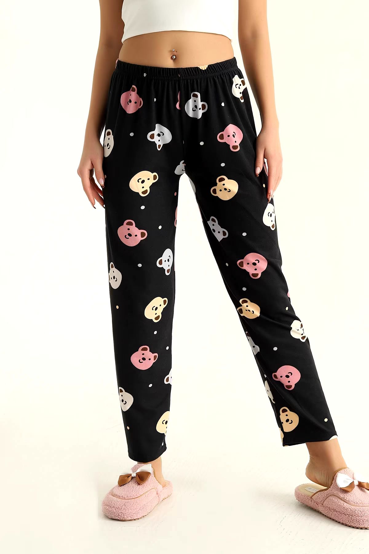 Ayıcıklı Pijama Altı Siyah - 26811 - 2