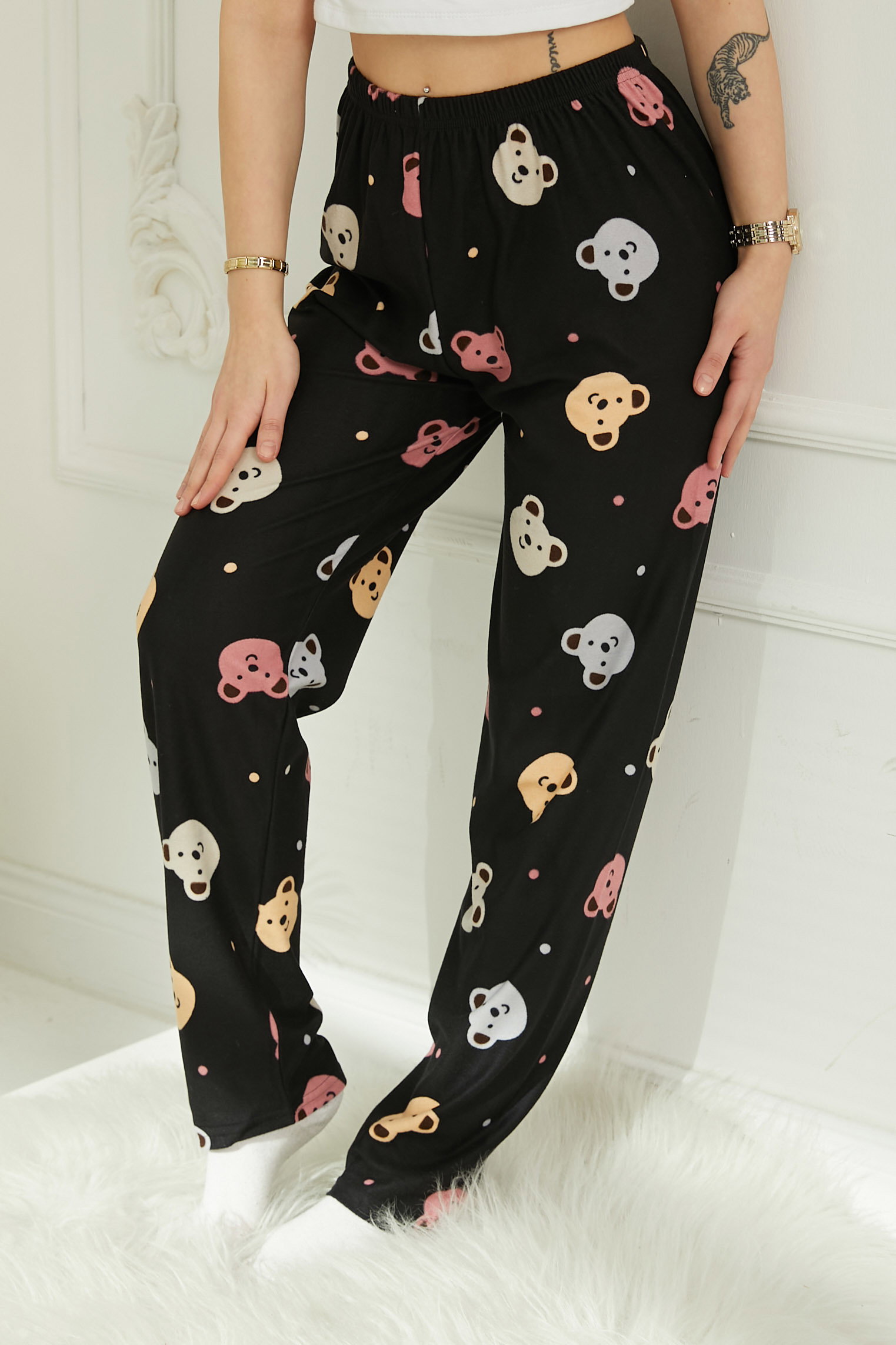 Ayıcıklı Pijama Altı Siyah - 26811 - 4