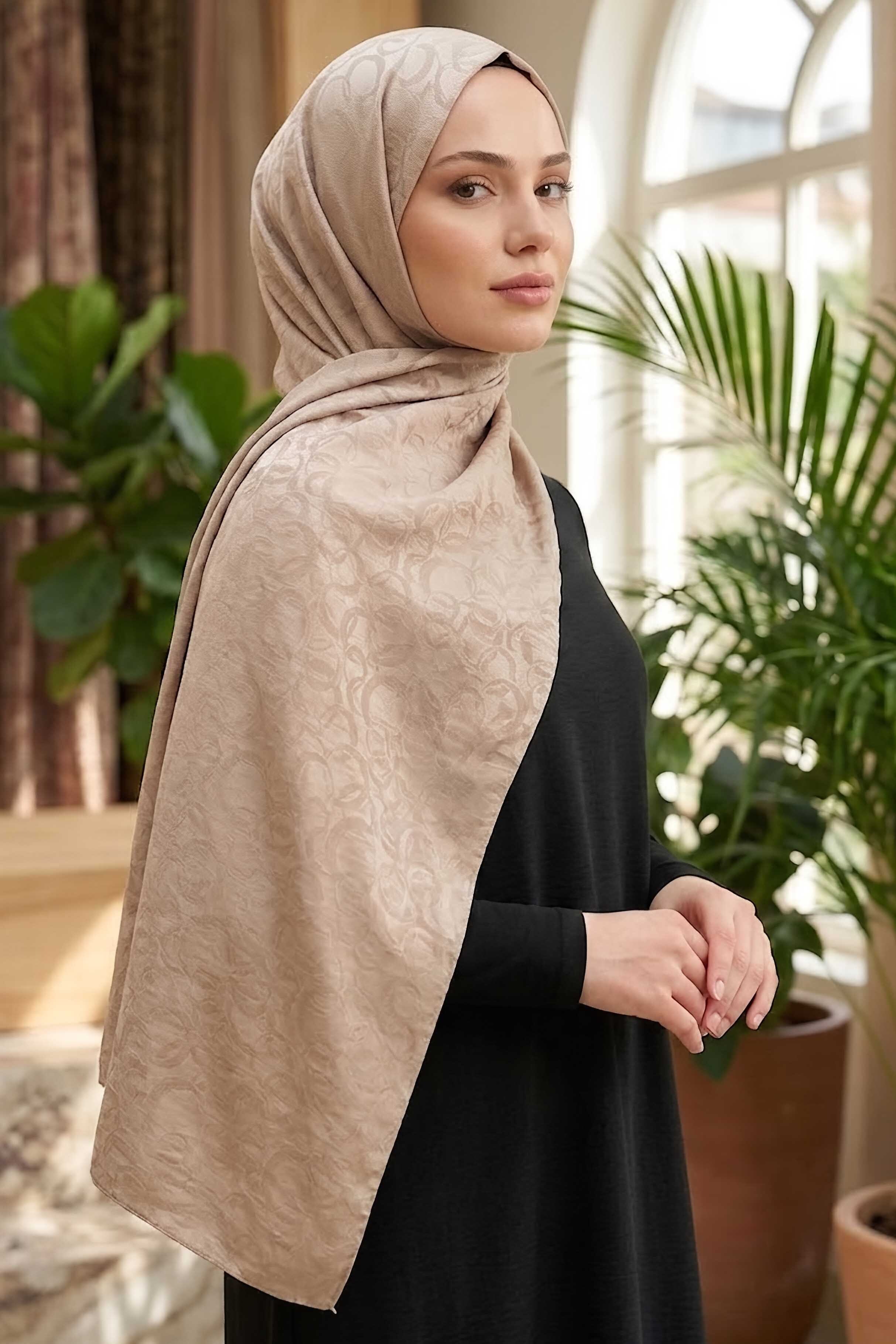 Ayrobin Jakar Desenli Şal Bej - 28671-BEJ - 2