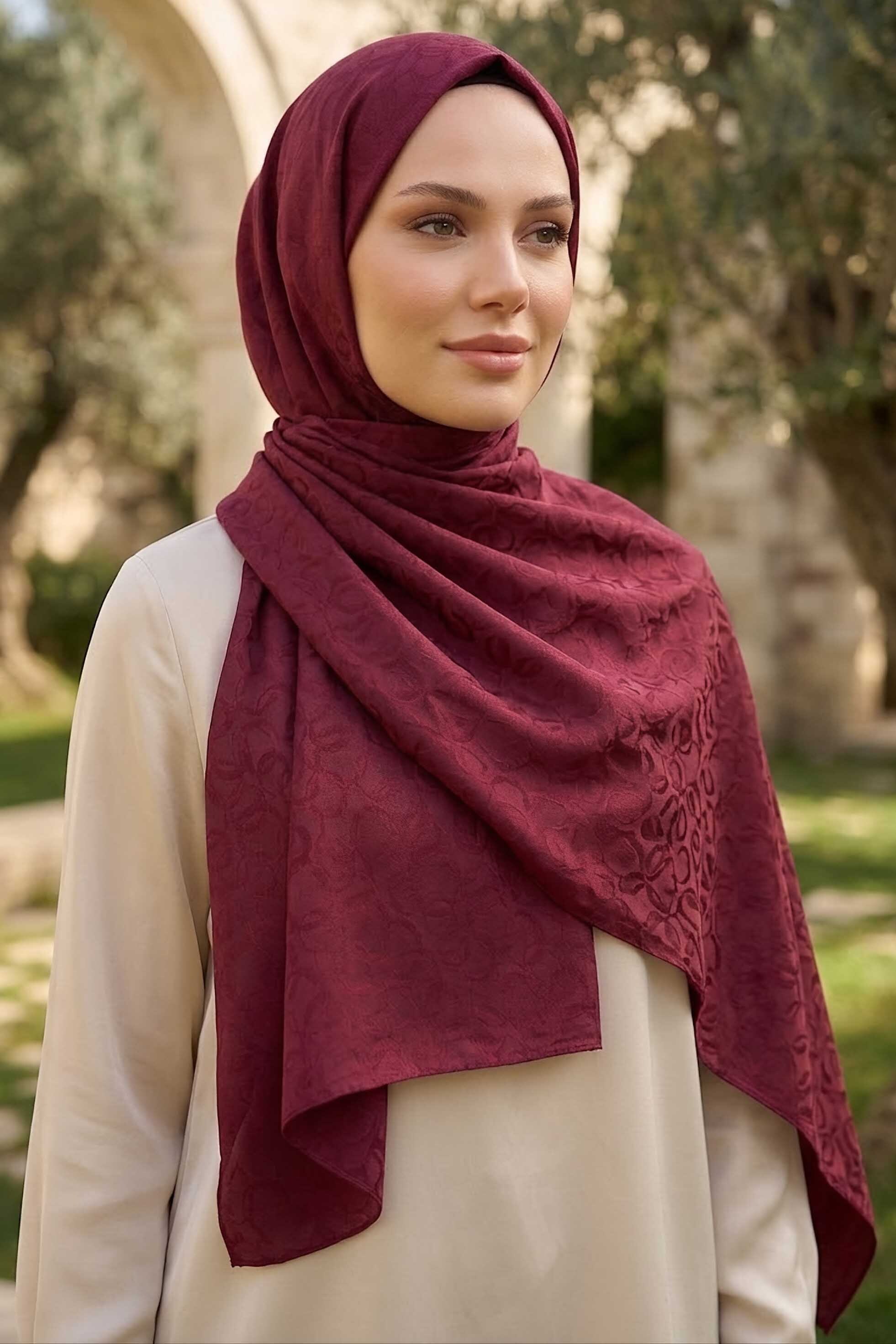 Ayrobin Jakar Desenli Şal Bordo - 28671-BORDO - 1