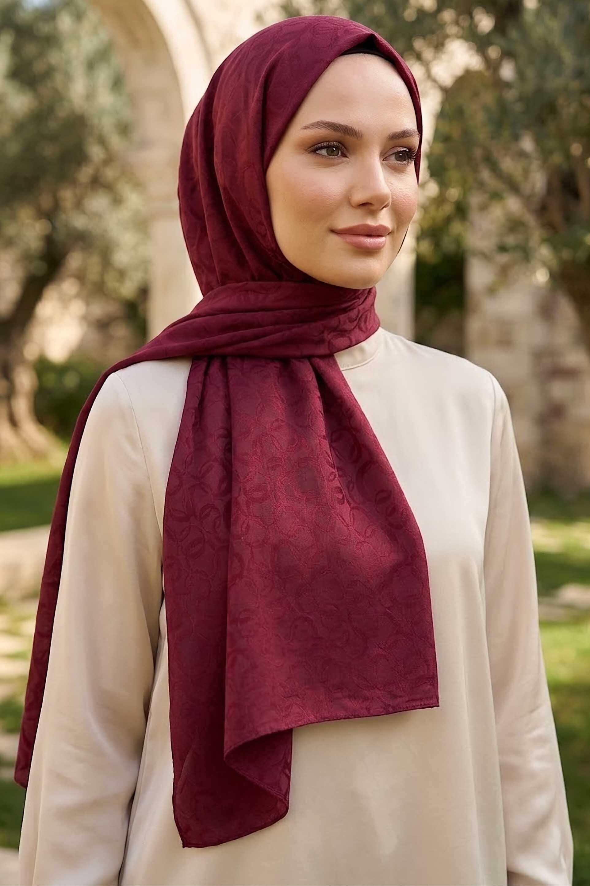 Ayrobin Jakar Desenli Şal Bordo - 28671-BORDO - 2
