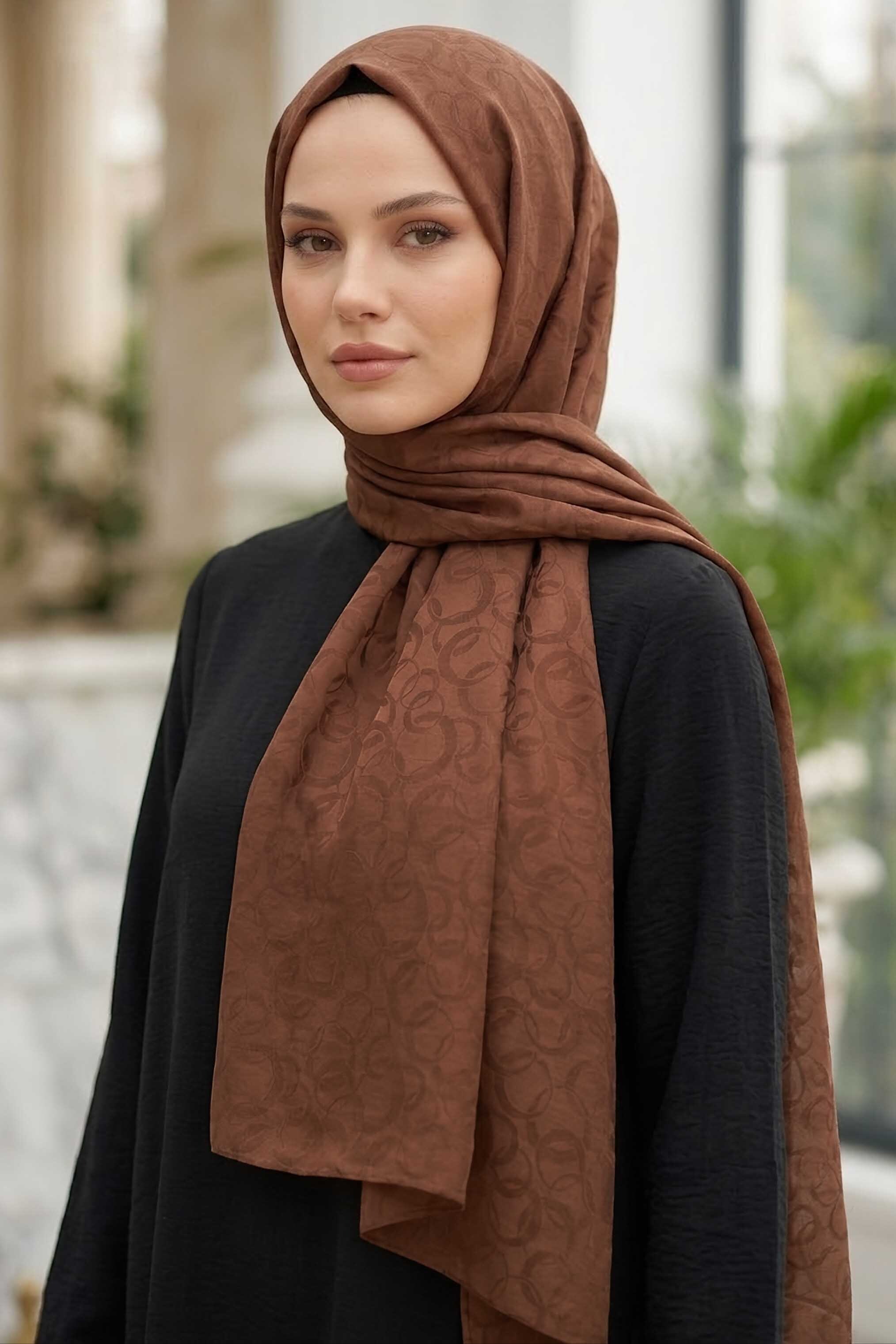 Ayrobin Jakar Desenli Şal Kahve - 28671-KAHVE - 1