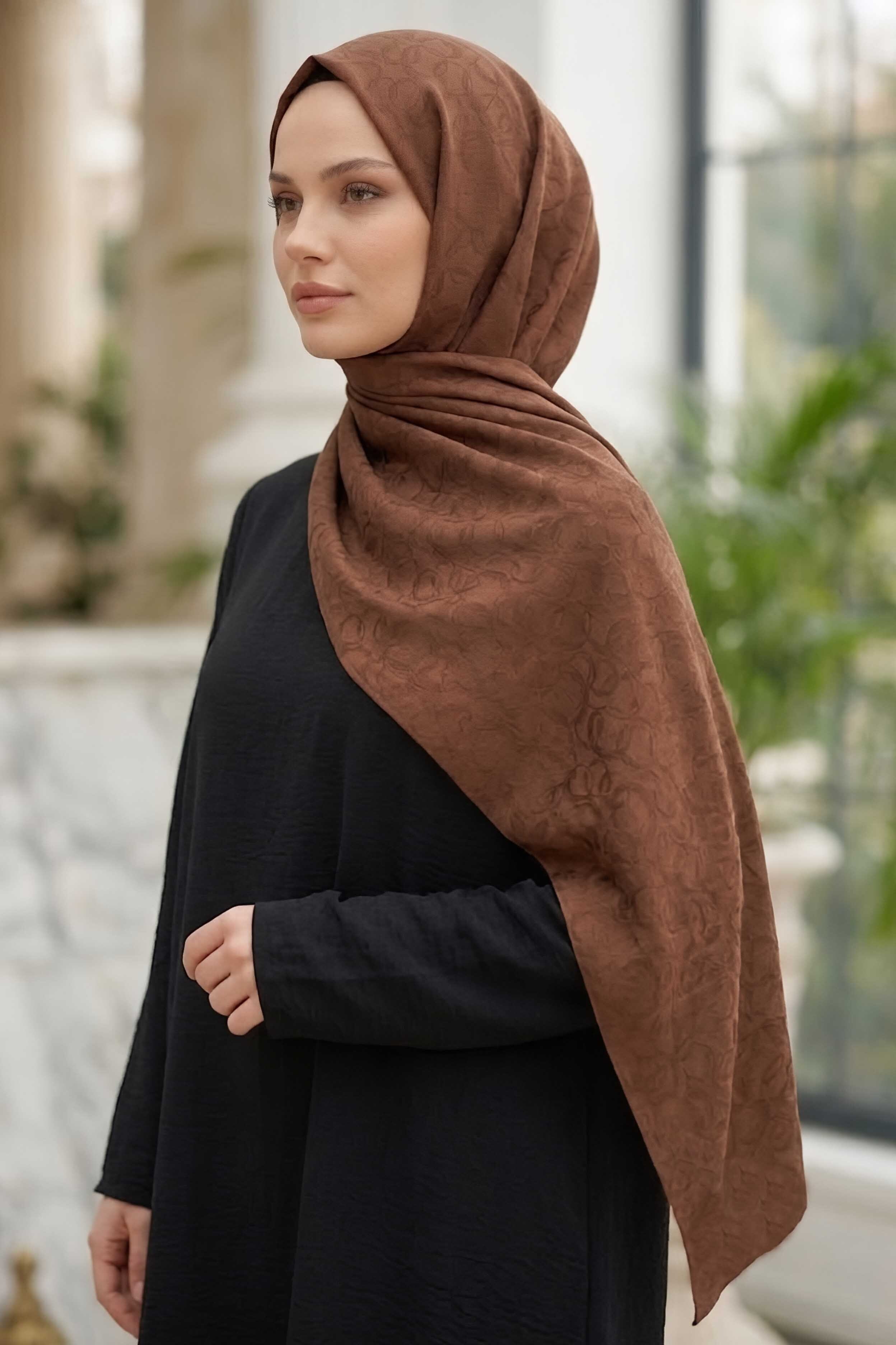 Ayrobin Jakar Desenli Şal Kahve - 28671-KAHVE - 2