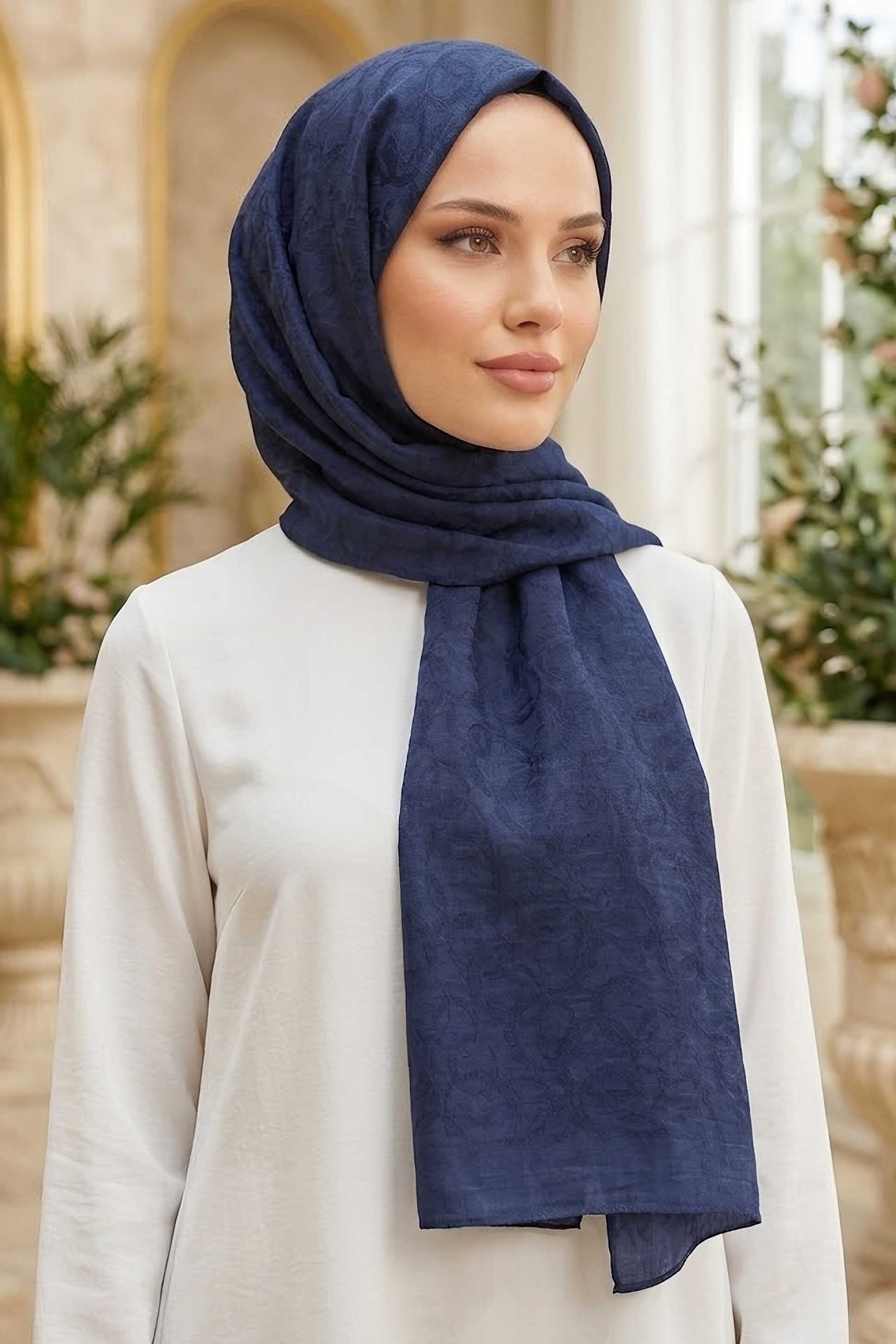 Ayrobin Jakar Desenli Şal Lacivert - 28671-LACIVERT - 1