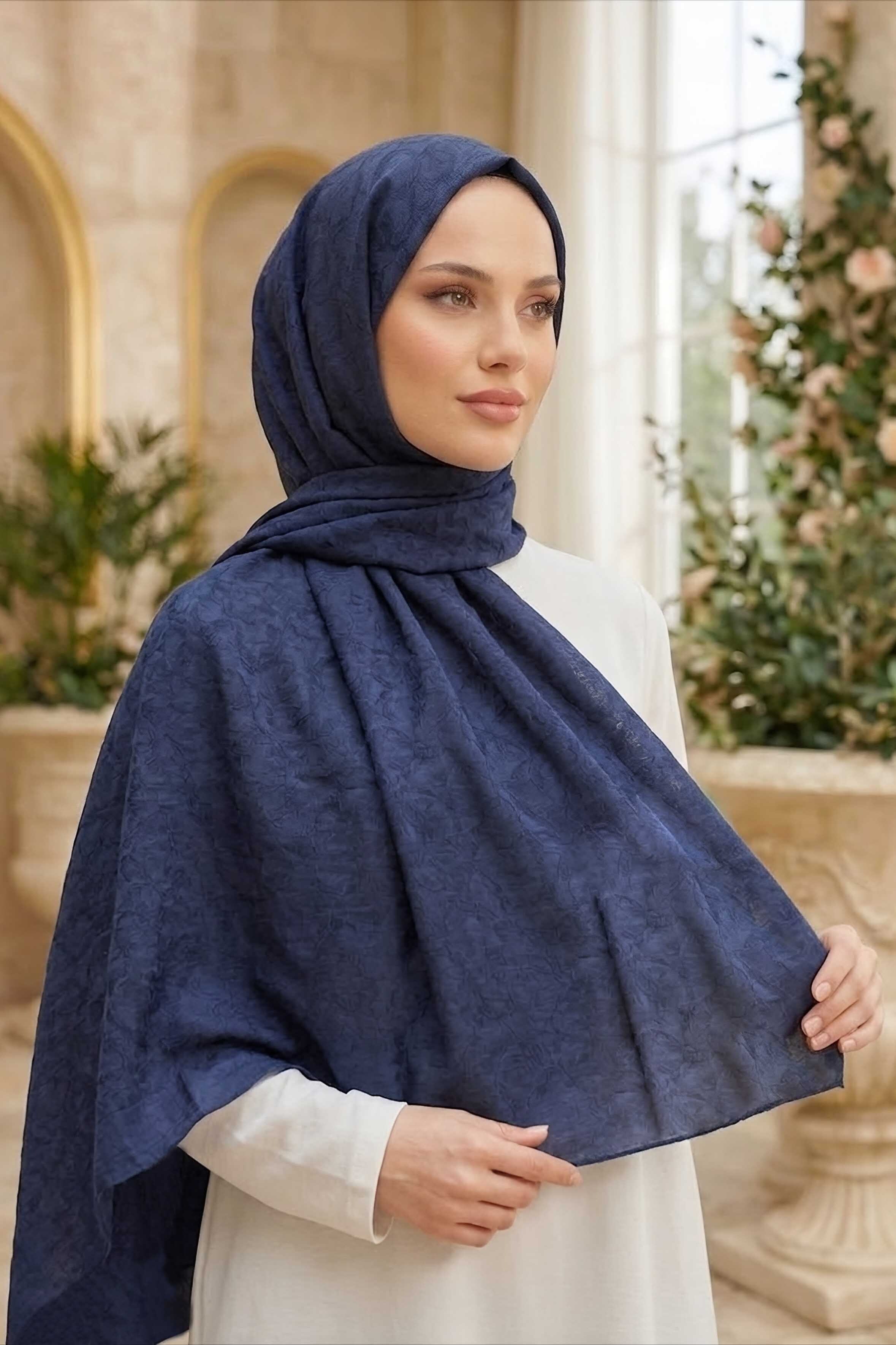 Ayrobin Jakar Desenli Şal Lacivert - 28671-LACIVERT - 2