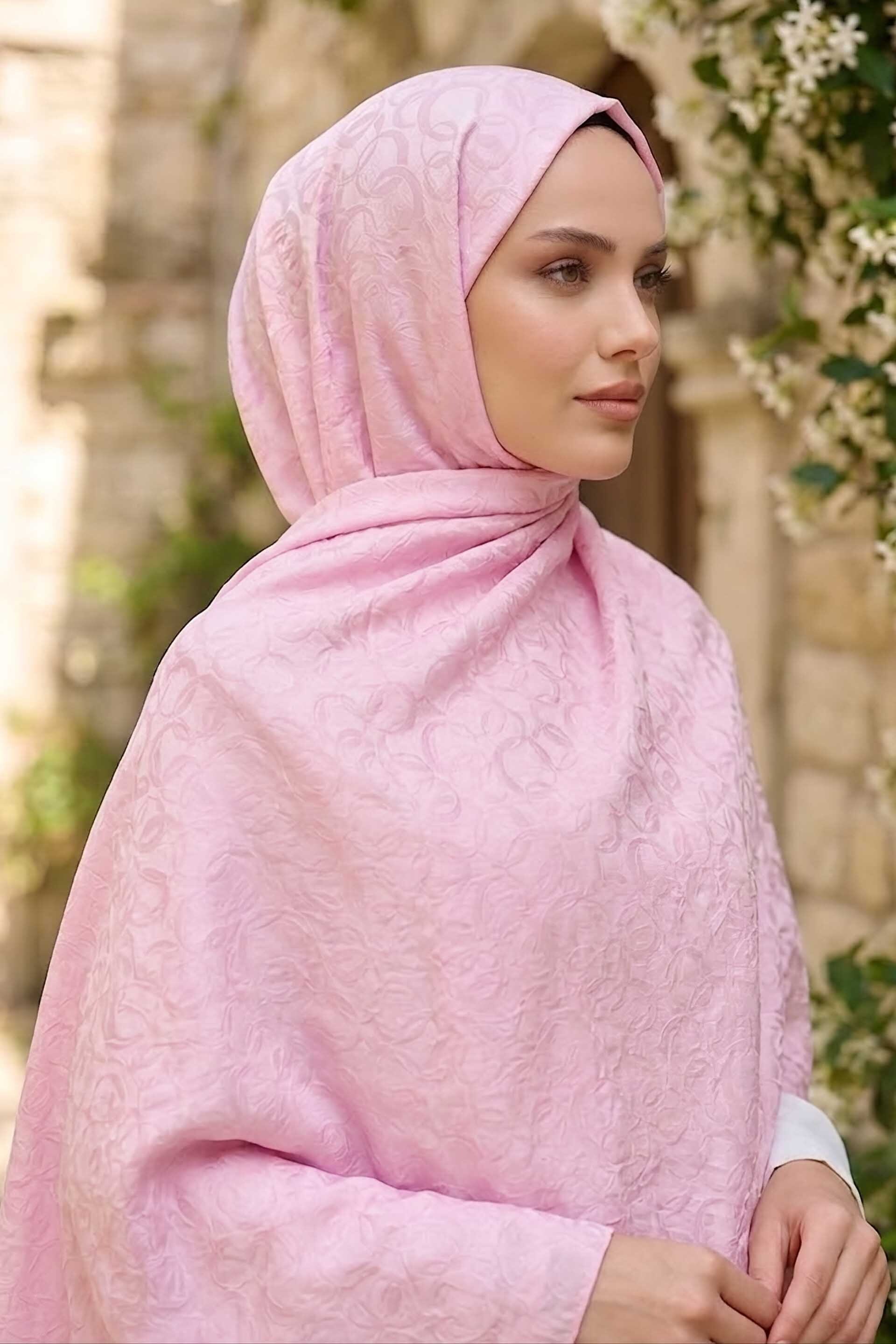 Ayrobin Jakar Desenli Şal Pembe - 28671-PEMBE - 1