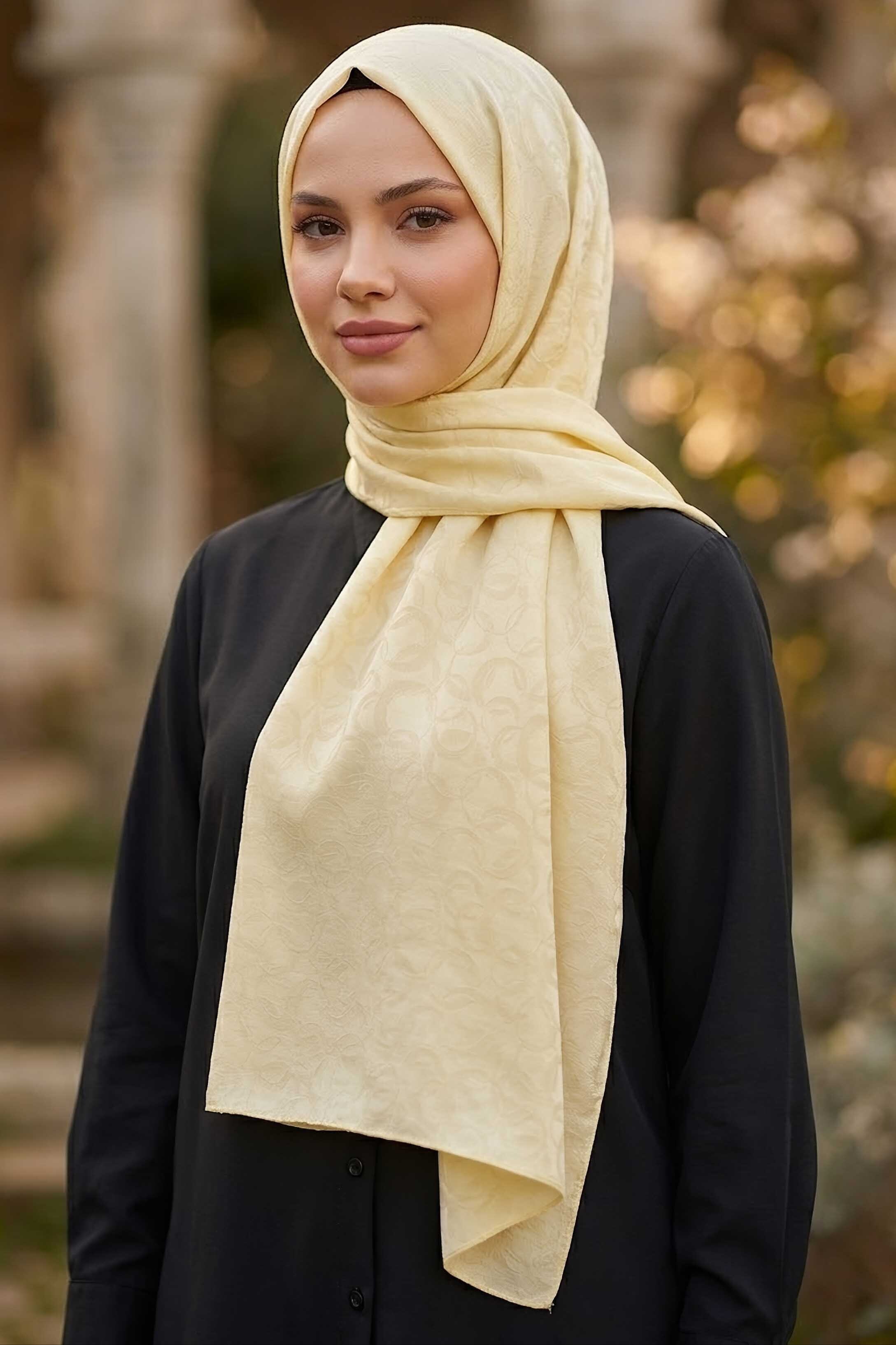 Ayrobin Jakar Desenli Şal Sari - 28671-SARI - 2