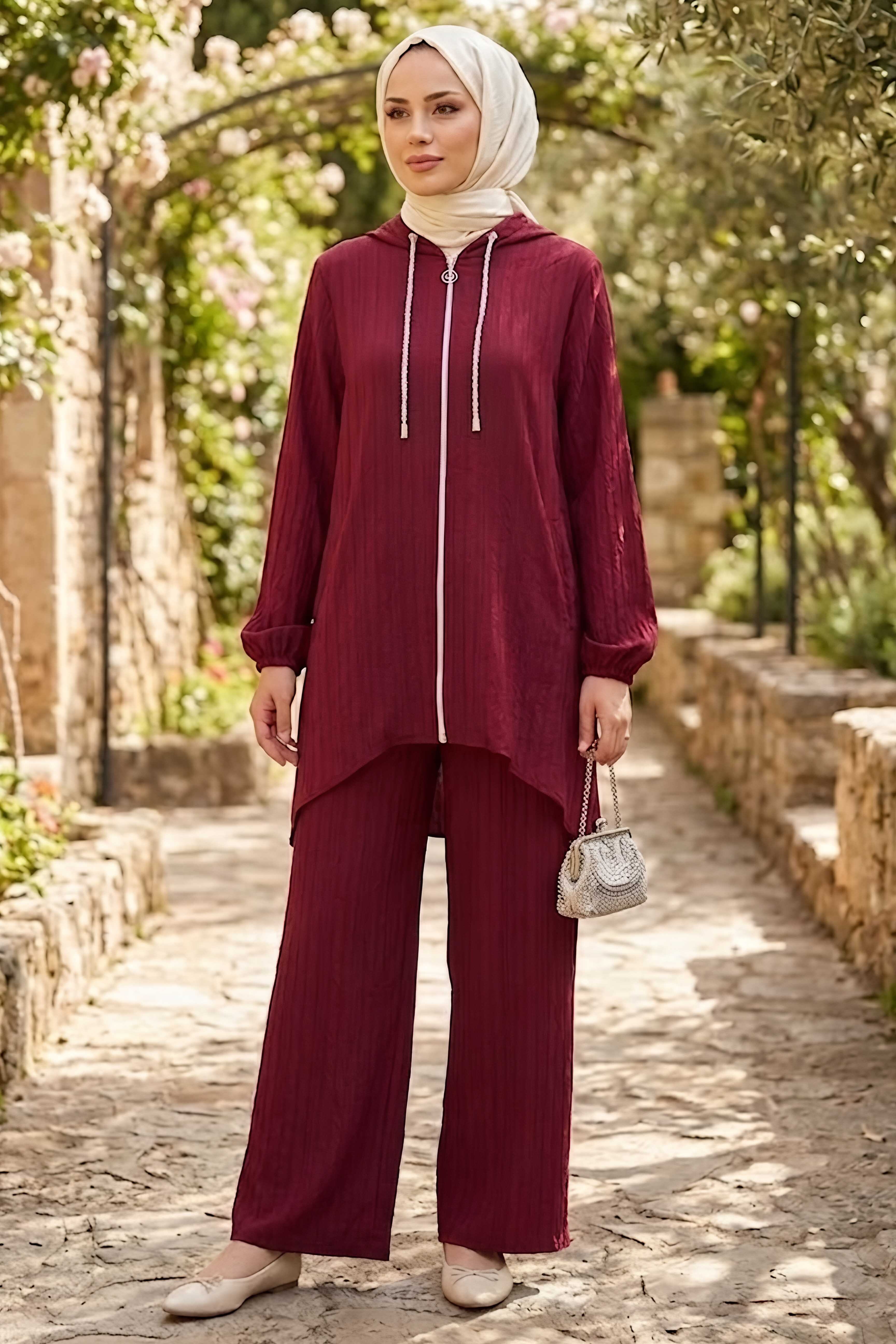 Bağ Ucu Sim Detaylı İkili Takım Bordo - 28716-BORDO - 2