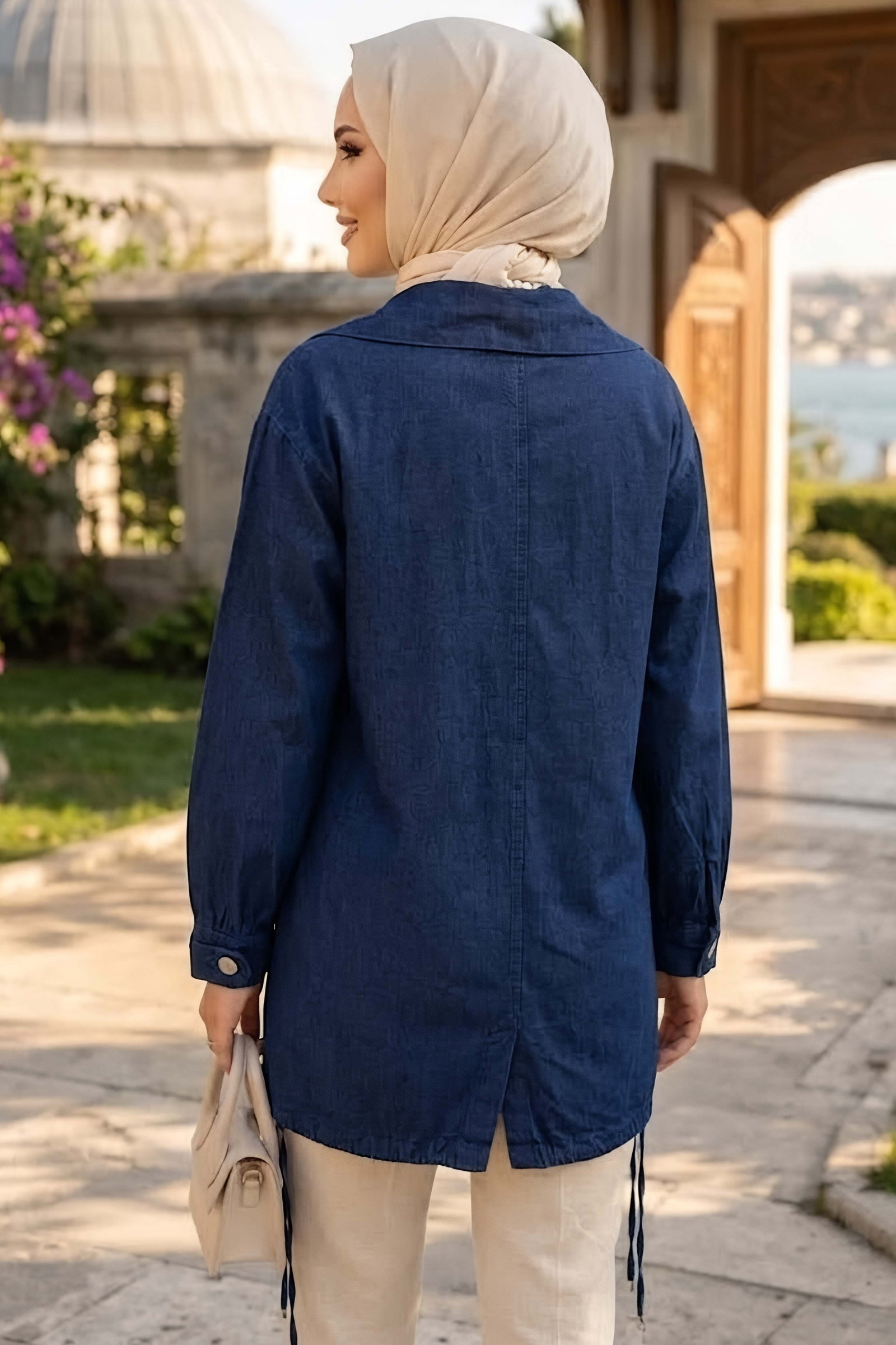 Bağcık Detaylı Düğmeli Kot Ceket Lacivert - 28989-LACIVERT - 3