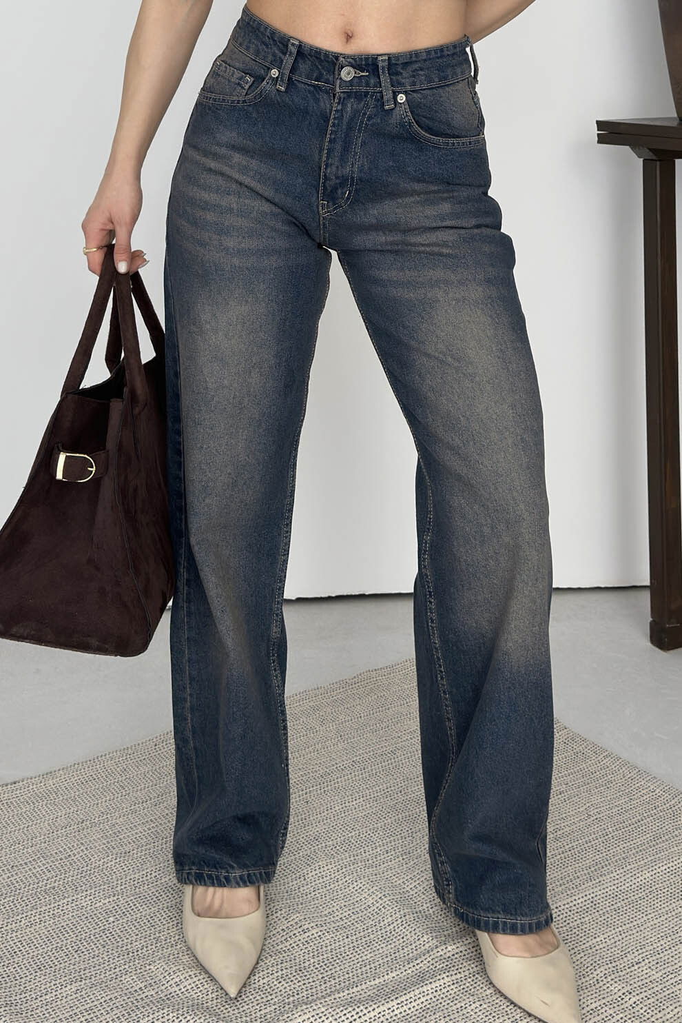 Baggy Bıyık Kot Pantolon - 28277-KAHVE - 1