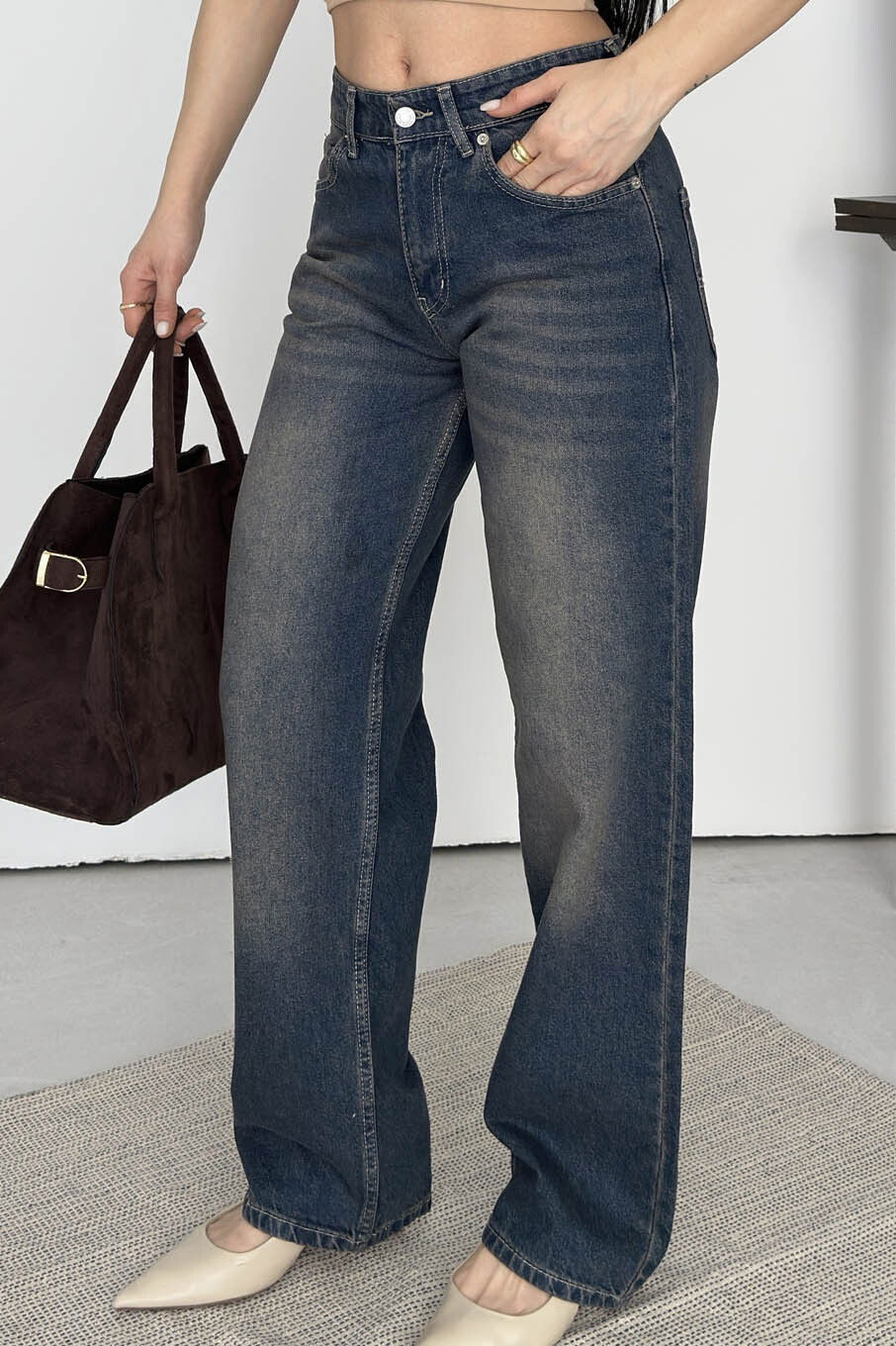 Baggy Bıyık Kot Pantolon - 28277-KAHVE - 4