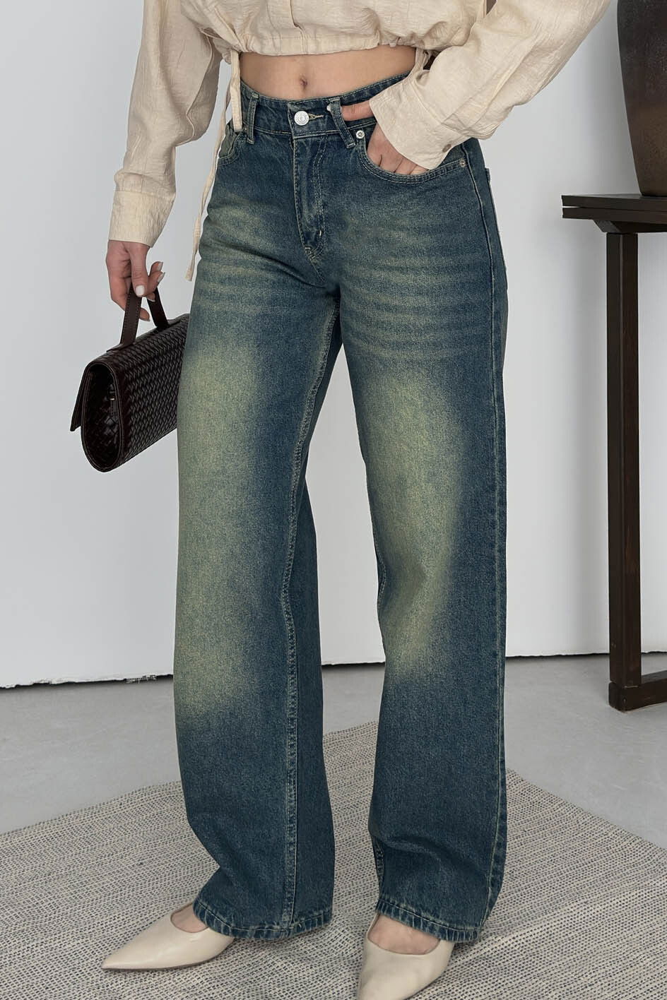 Baggy Bıyık Kot Pantolon - 28277-YESIL - 2