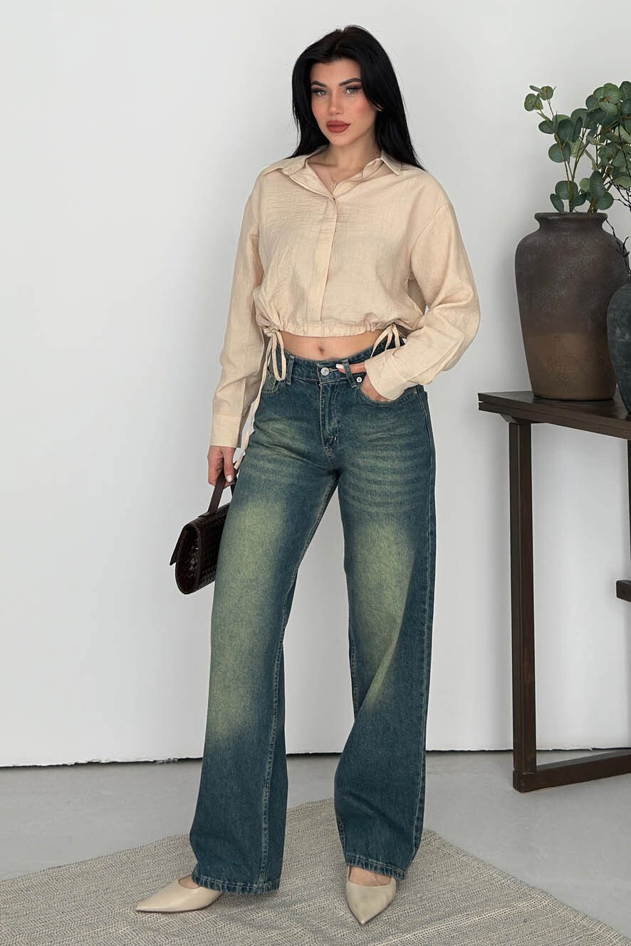 Baggy Bıyık Kot Pantolon - 28277-YESIL - 3