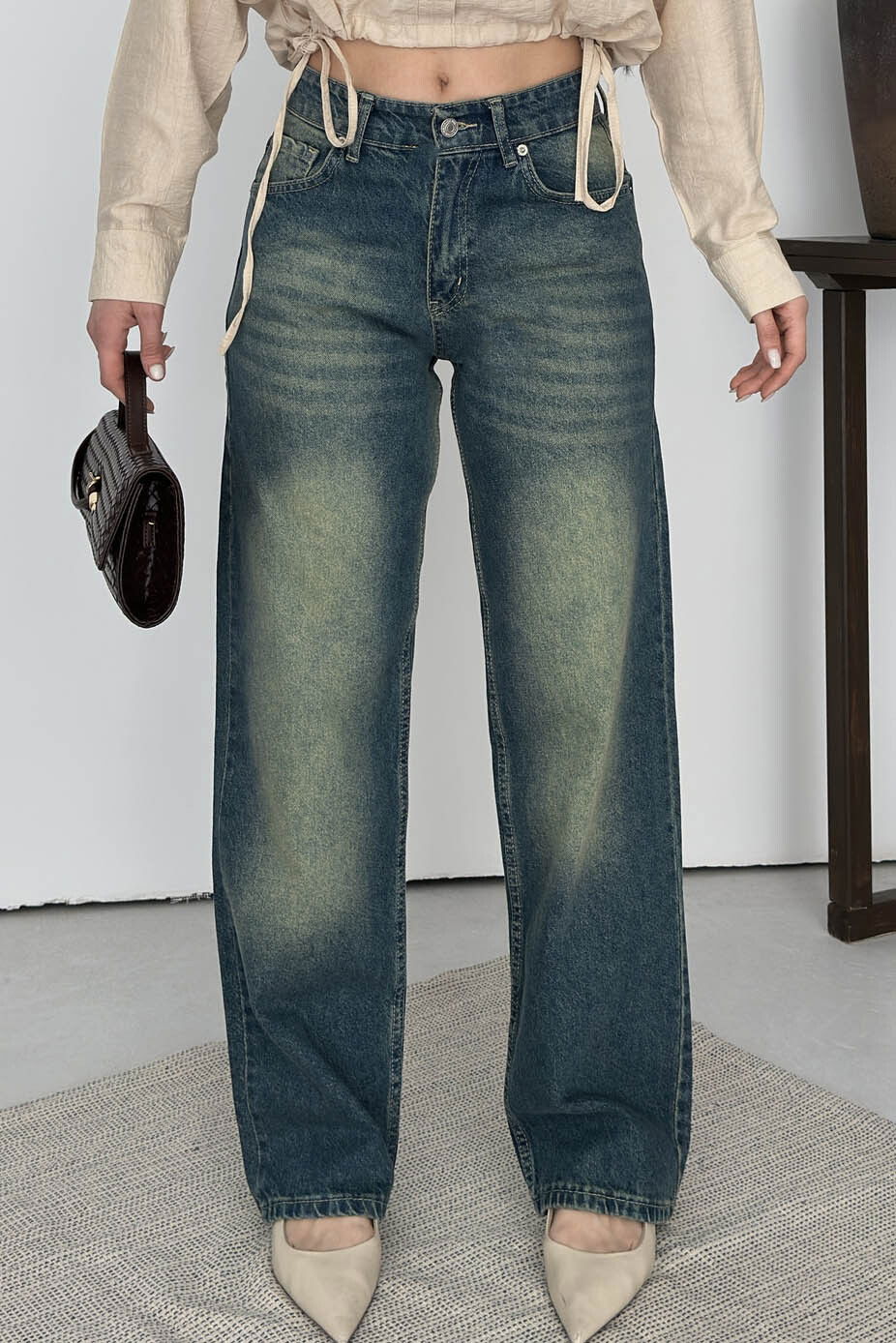 Baggy Bıyık Kot Pantolon - 28277-YESIL - 5