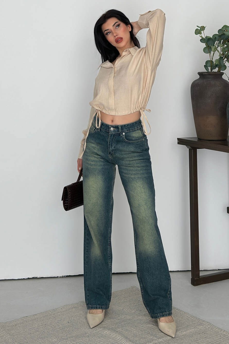 Baggy Bıyık Kot Pantolon - 28277-YESIL - 1