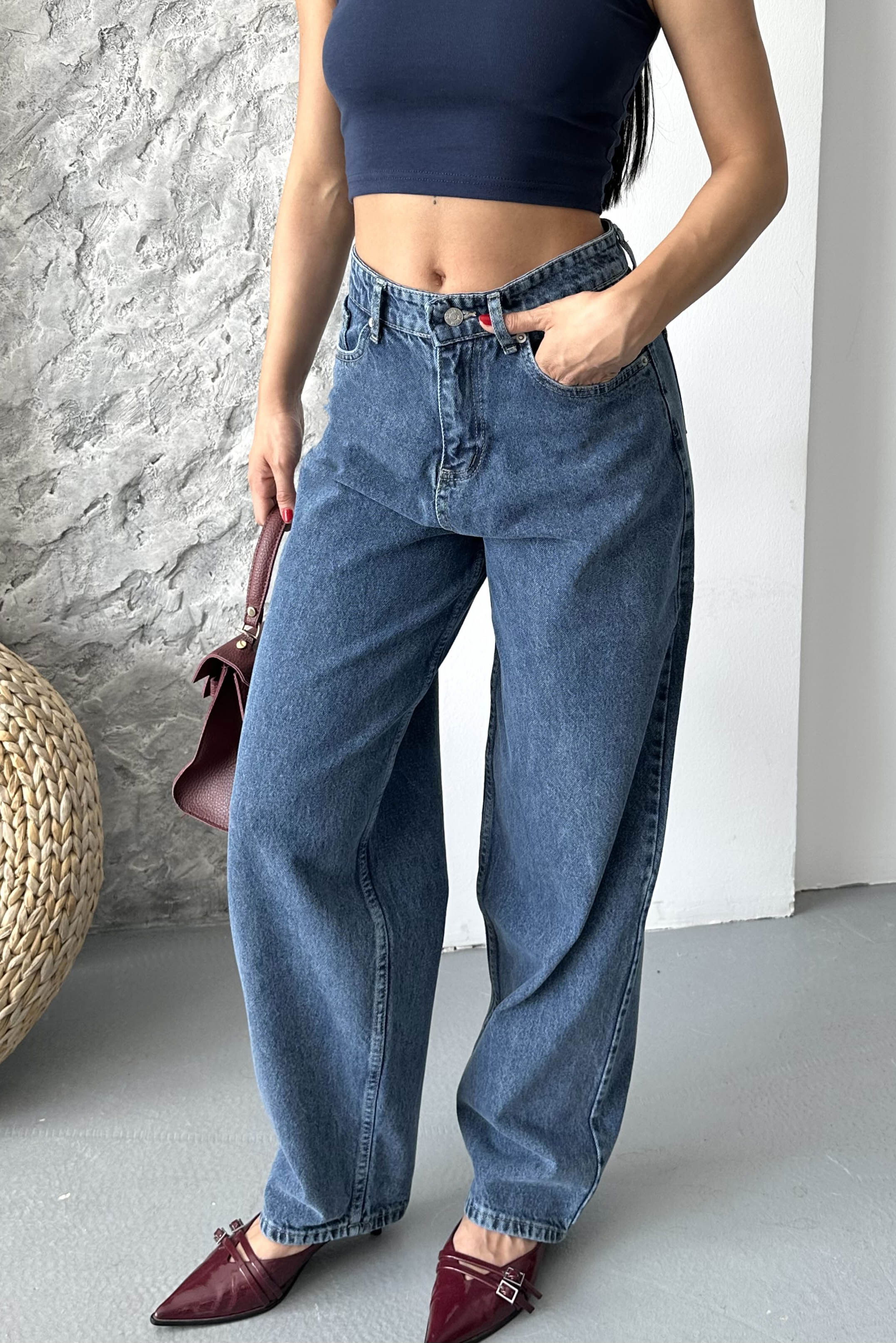 Baggy Kot Pantolon - 28280-MAVI - 2