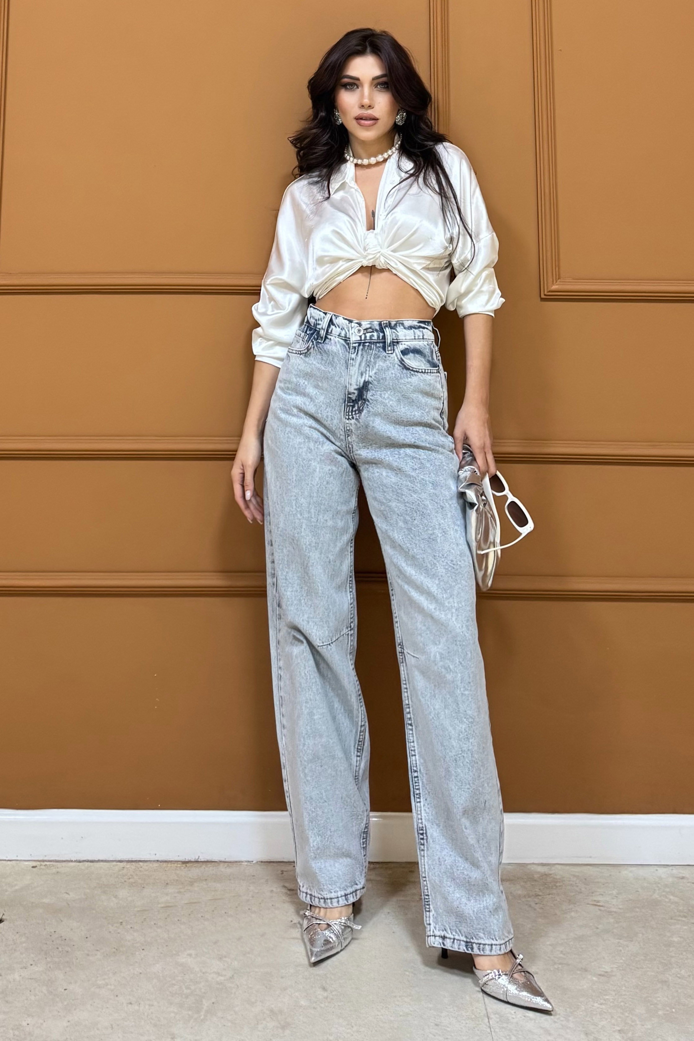 Baggy Kot Pantolon Buz Mavi - 26755 - 1