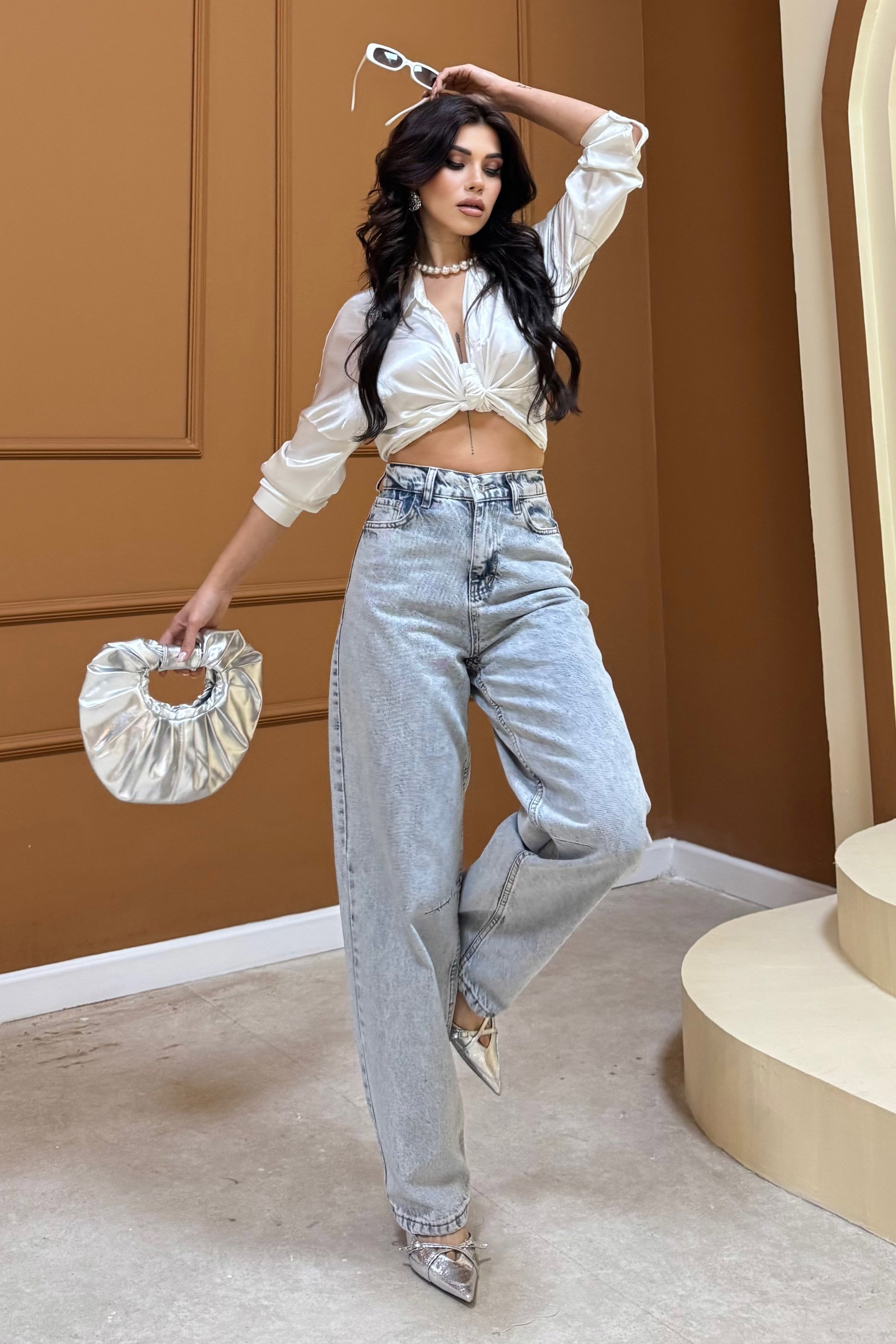 Baggy Kot Pantolon Buz Mavi - 26755 - 2
