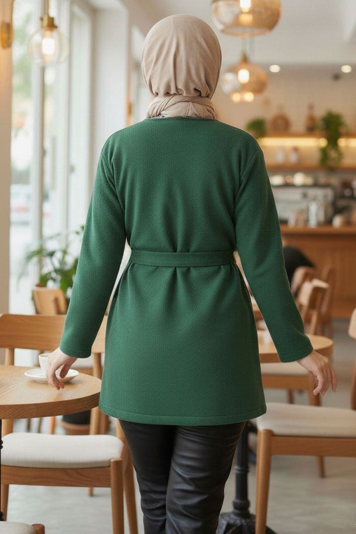 Bağlamalı Düğmeli Kısa Kaşe Kaban - 2052-ZUMRUT - TOFİSA