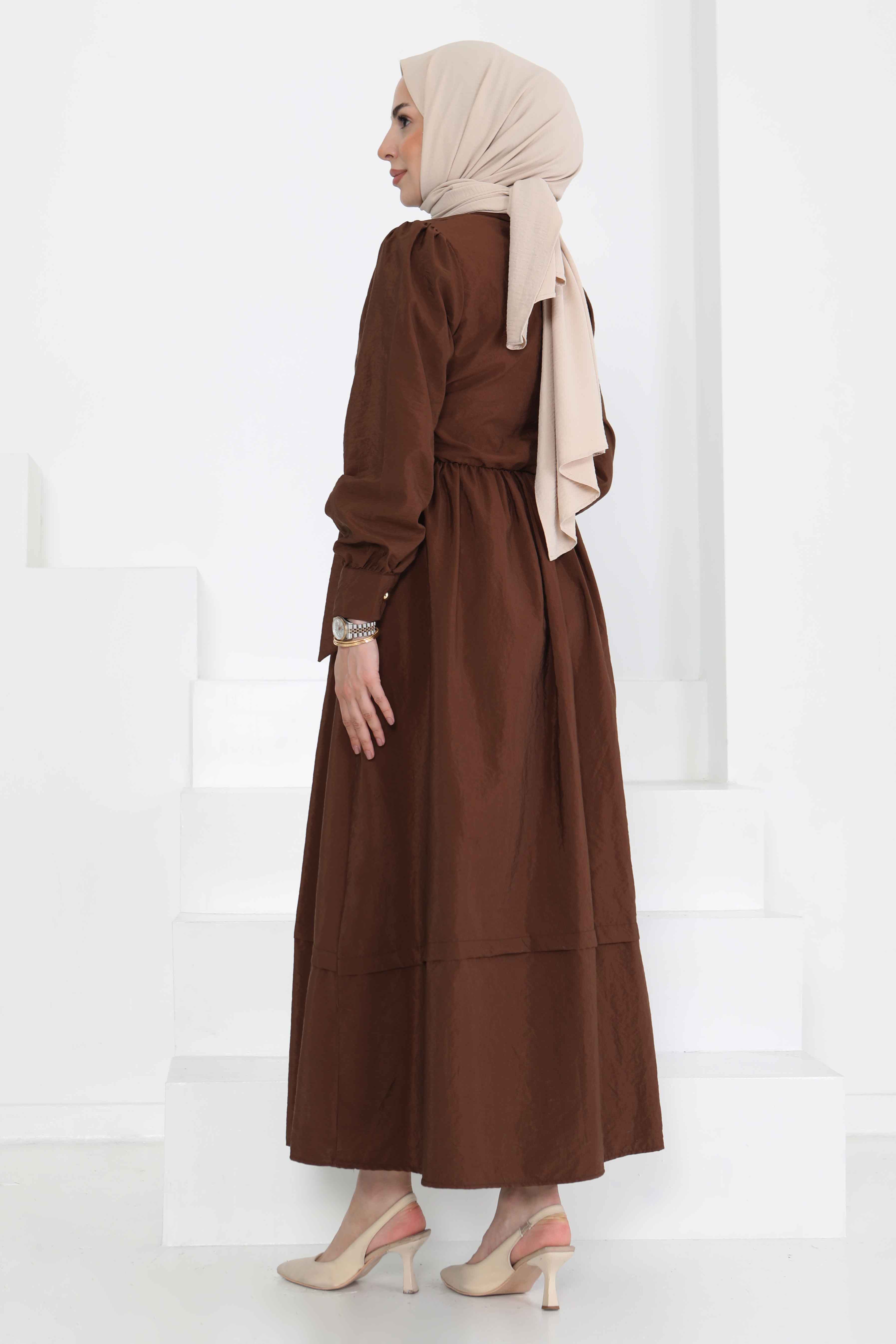 Bağlamalı Elbise Kahve - 27186 - 8