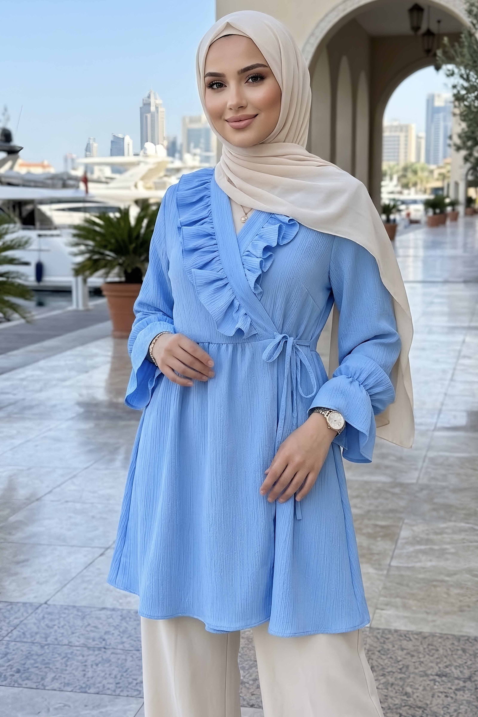 Bağlamalı Fırfırlı Ceket Bebe Mavi - 29014-BEBE-MAVI - 1