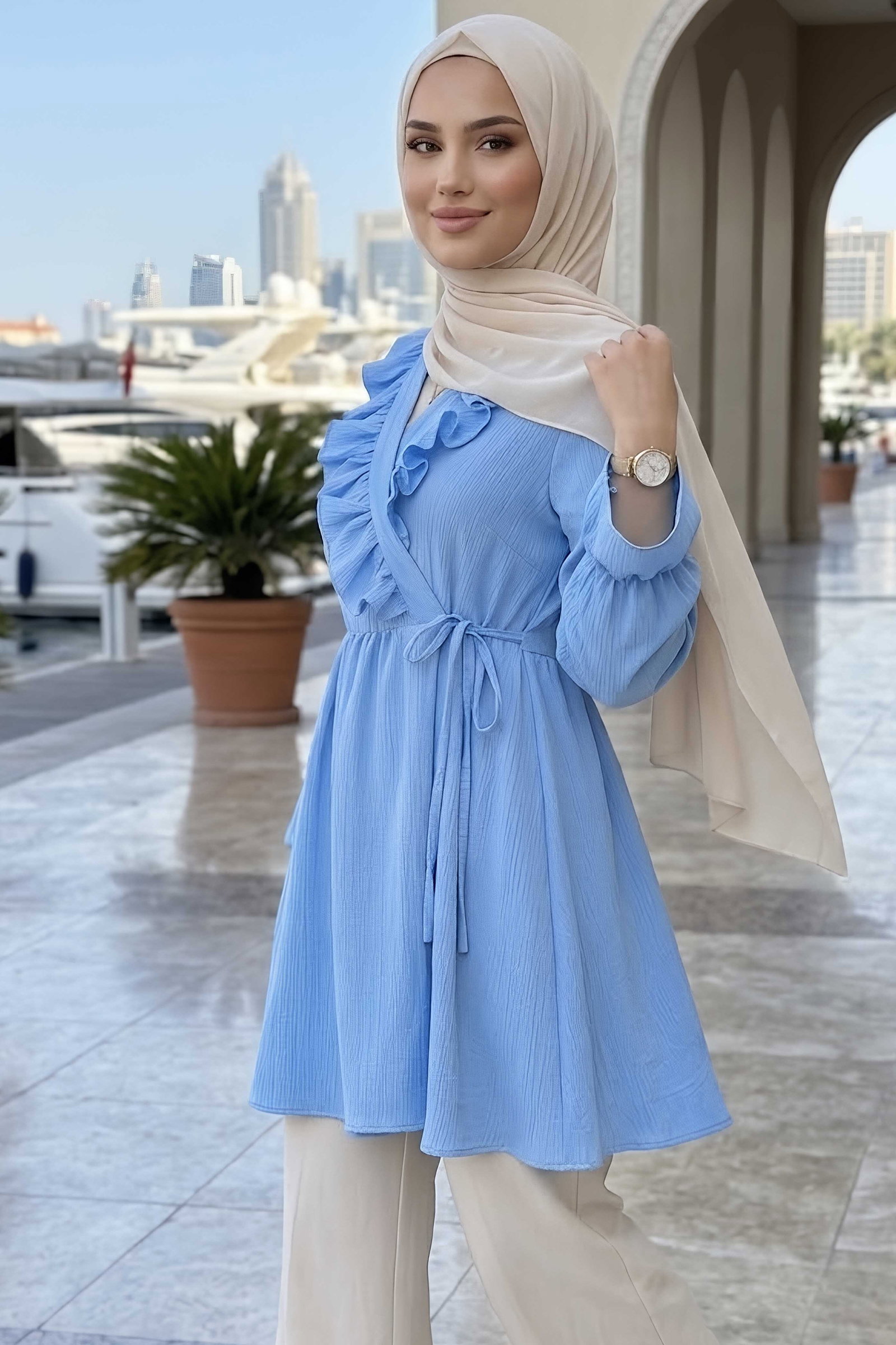 Bağlamalı Fırfırlı Ceket Bebe Mavi - 29014-BEBE-MAVI - 2
