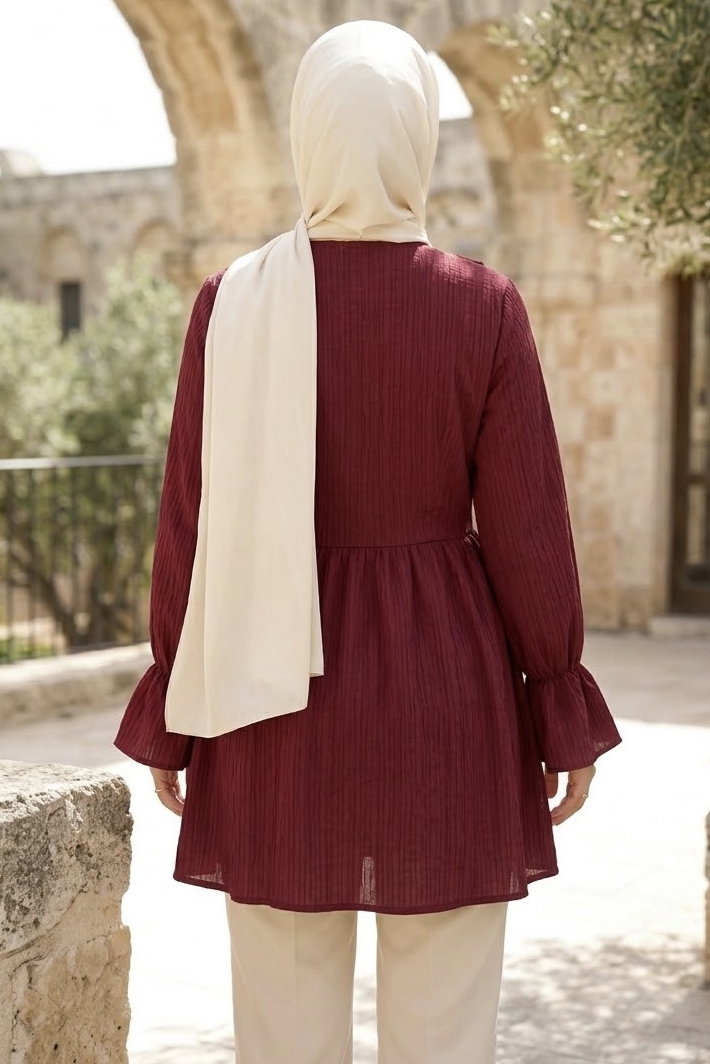 Bağlamalı Fırfırlı Ceket Bordo - 29014-BORDO - 3