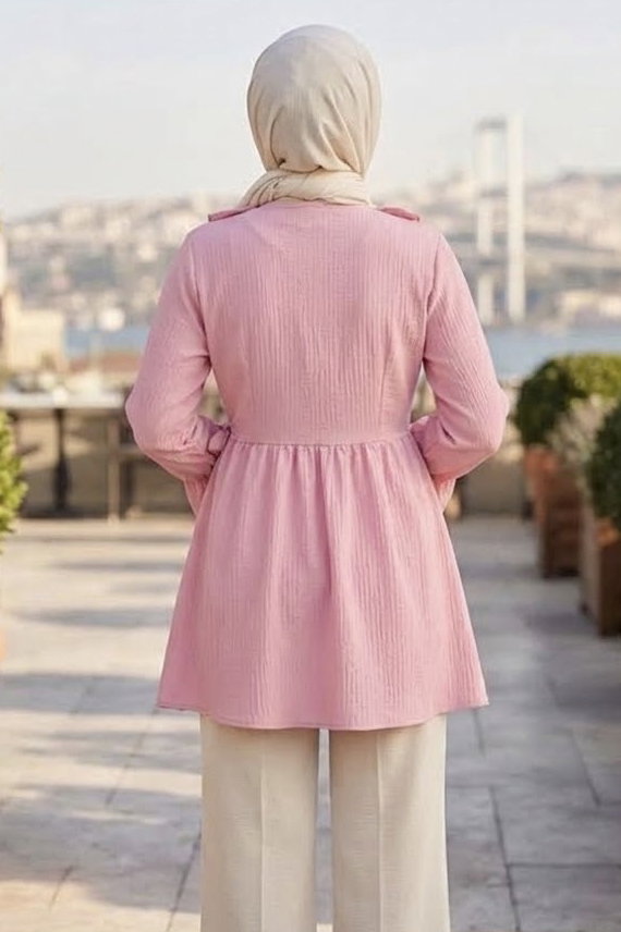 Bağlamalı Fırfırlı Ceket Pembe - 29014-PEMBE - 3