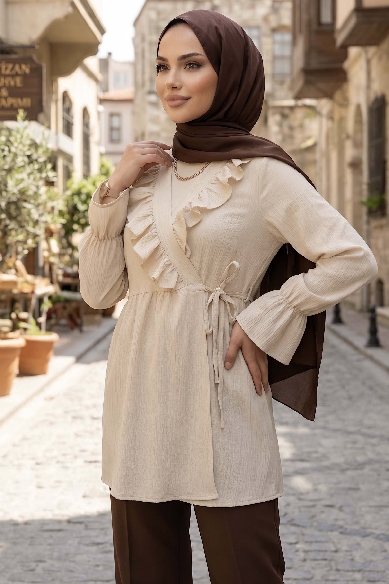 Bağlamalı Fırfırlı Ceket Taş - 29014-TAS - 1