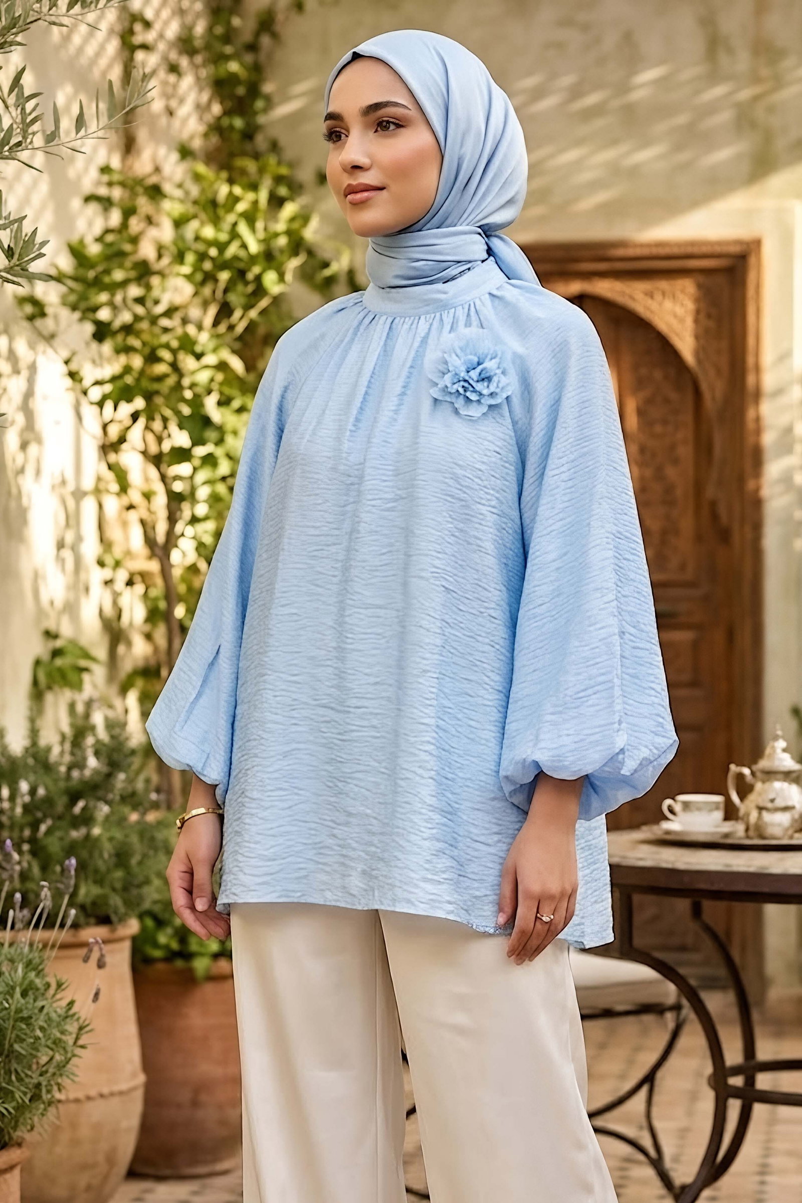 Bağlamalı Güllü Bluz Bebe Mavi - 28812-BEBE-MAVI - 1