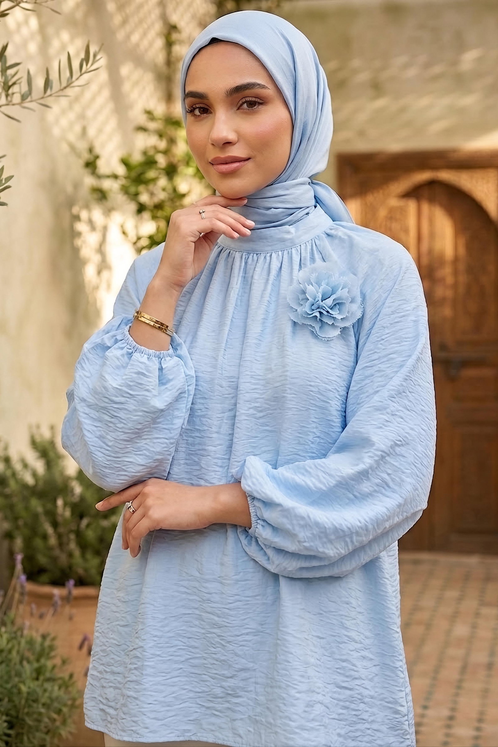 Bağlamalı Güllü Bluz Bebe Mavi - 28812-BEBE-MAVI - 2