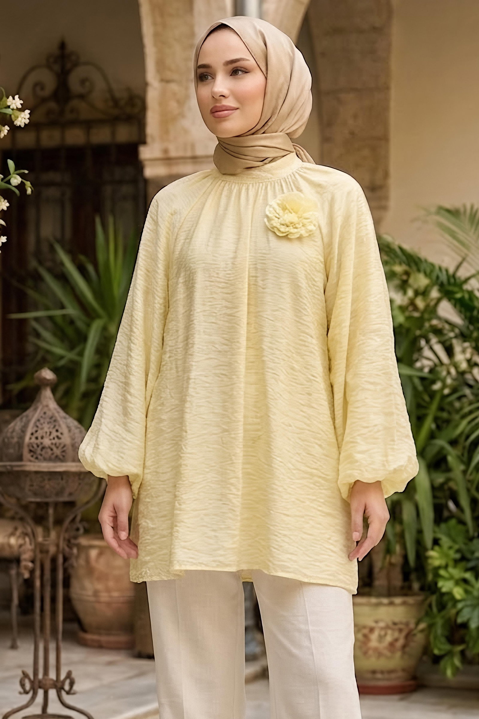 Bağlamalı Güllü Bluz Sari - 28812-SARI - 2