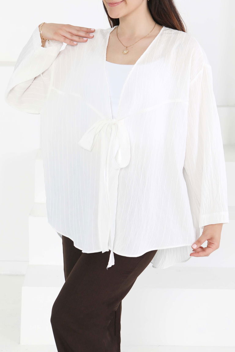 Bağlamalı Kimono D1 Beyaz - 27388 - TOFİSA