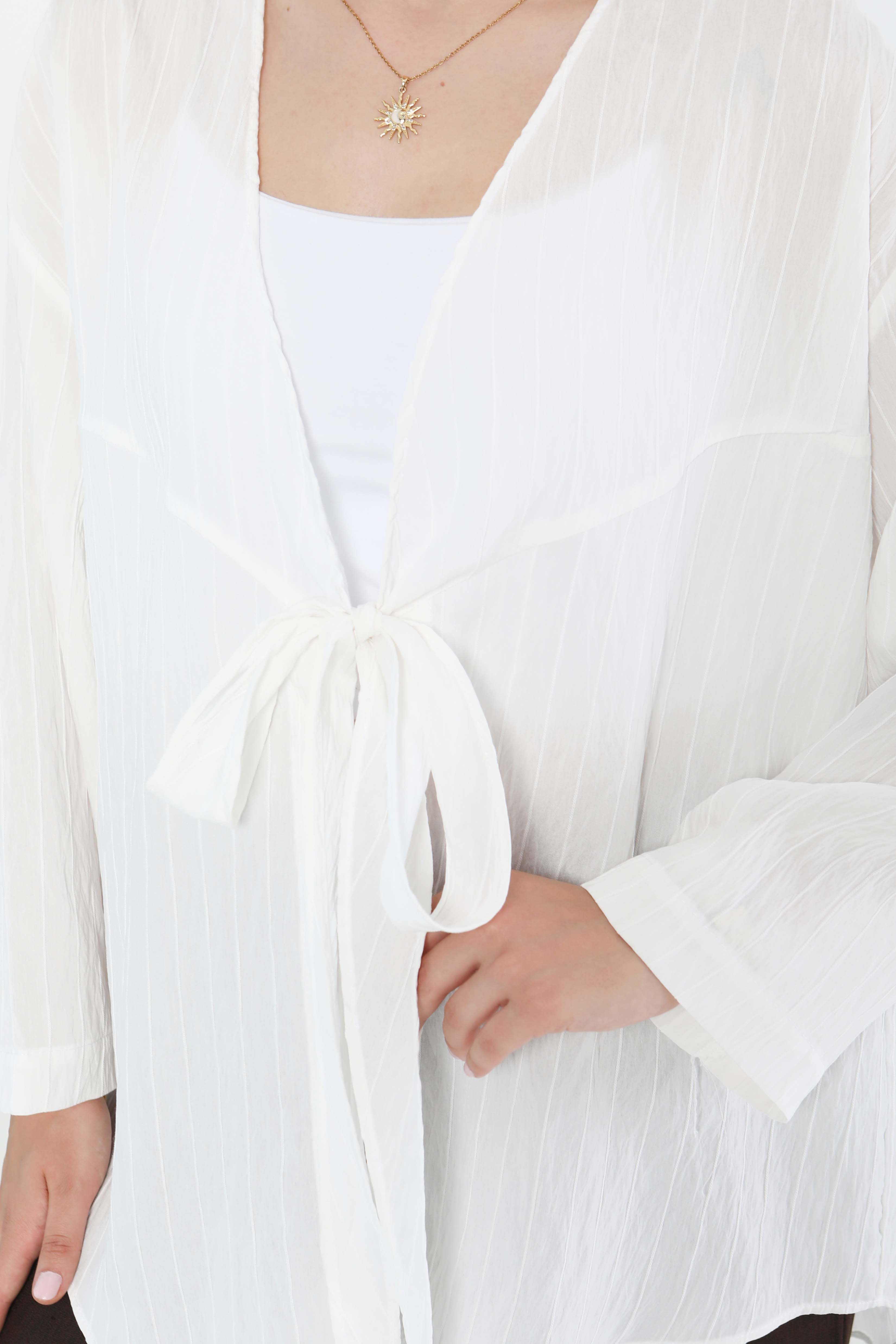 Bağlamalı Kimono D1 Beyaz - 27388 - 3