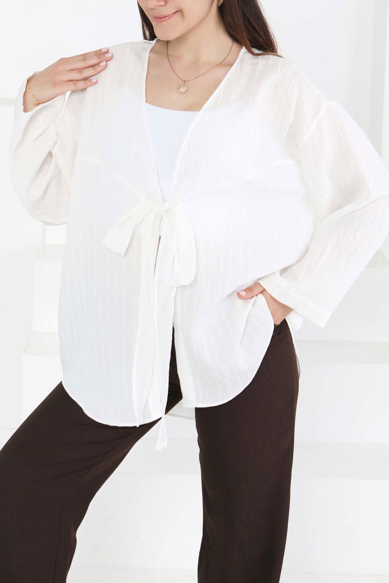 Bağlamalı Kimono D1 Beyaz - 27388 - TOFİSA
