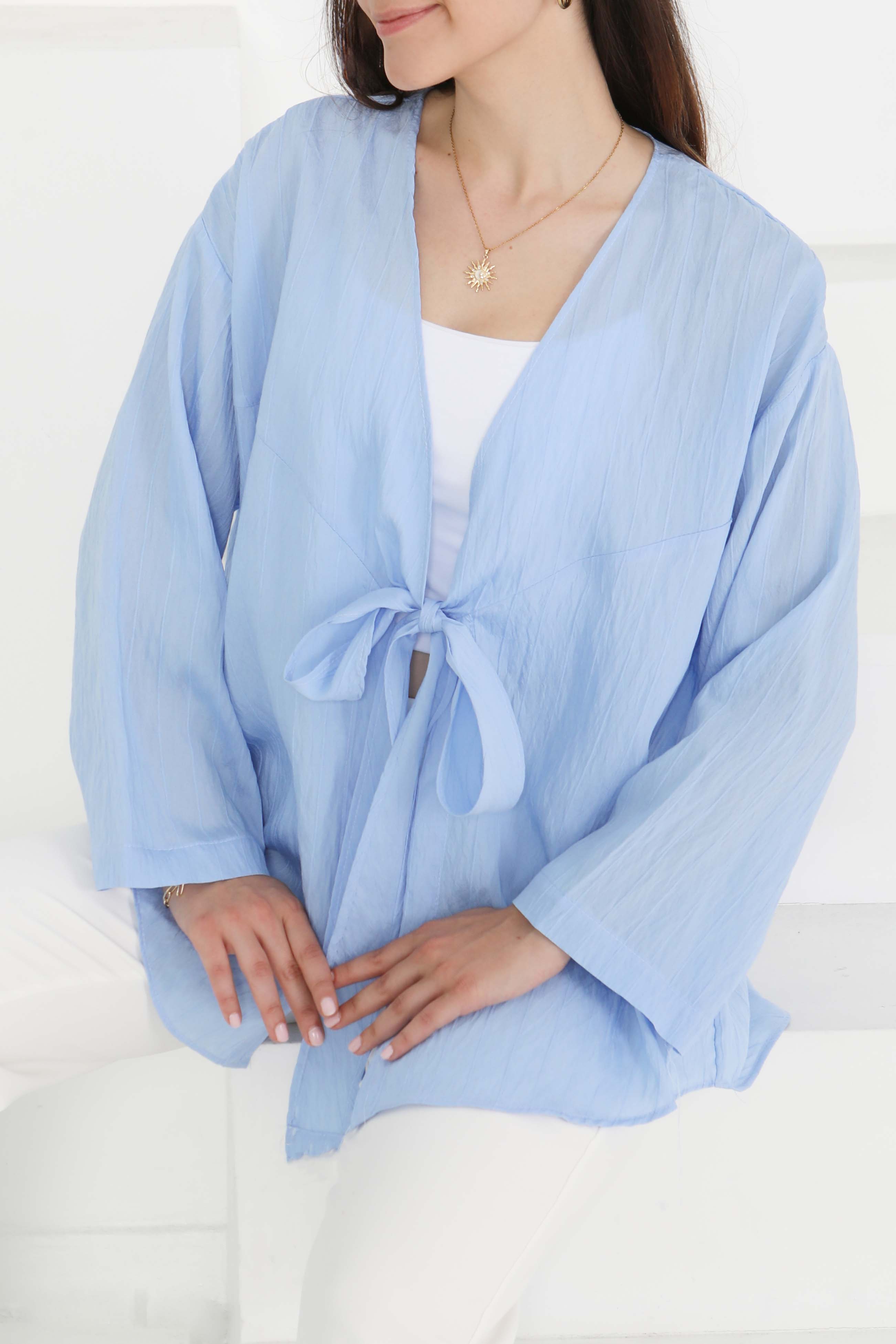 Bağlamalı Kimono Mavi - 27388 - 3