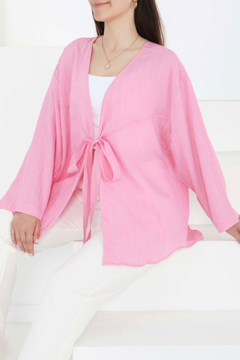 Bağlamalı Kimono Pembe - 27388 - TOFİSA